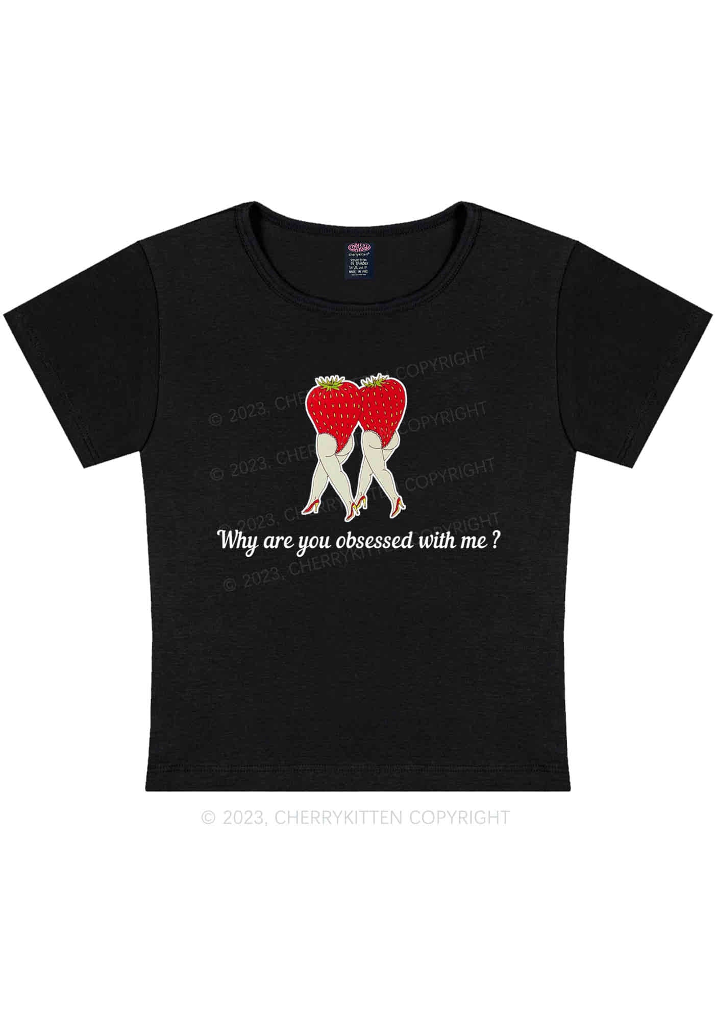 Curvy Why Are You Obsessed With Strawberries Baby Tee Cherrykitten - Image 2
