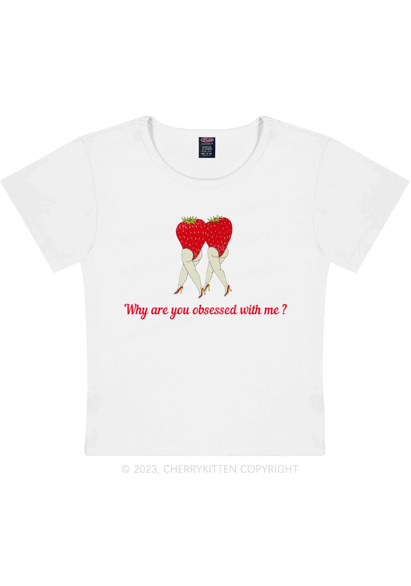 Curvy Why Are You Obsessed With Strawberries Baby Tee Cherrykitten - Image 3