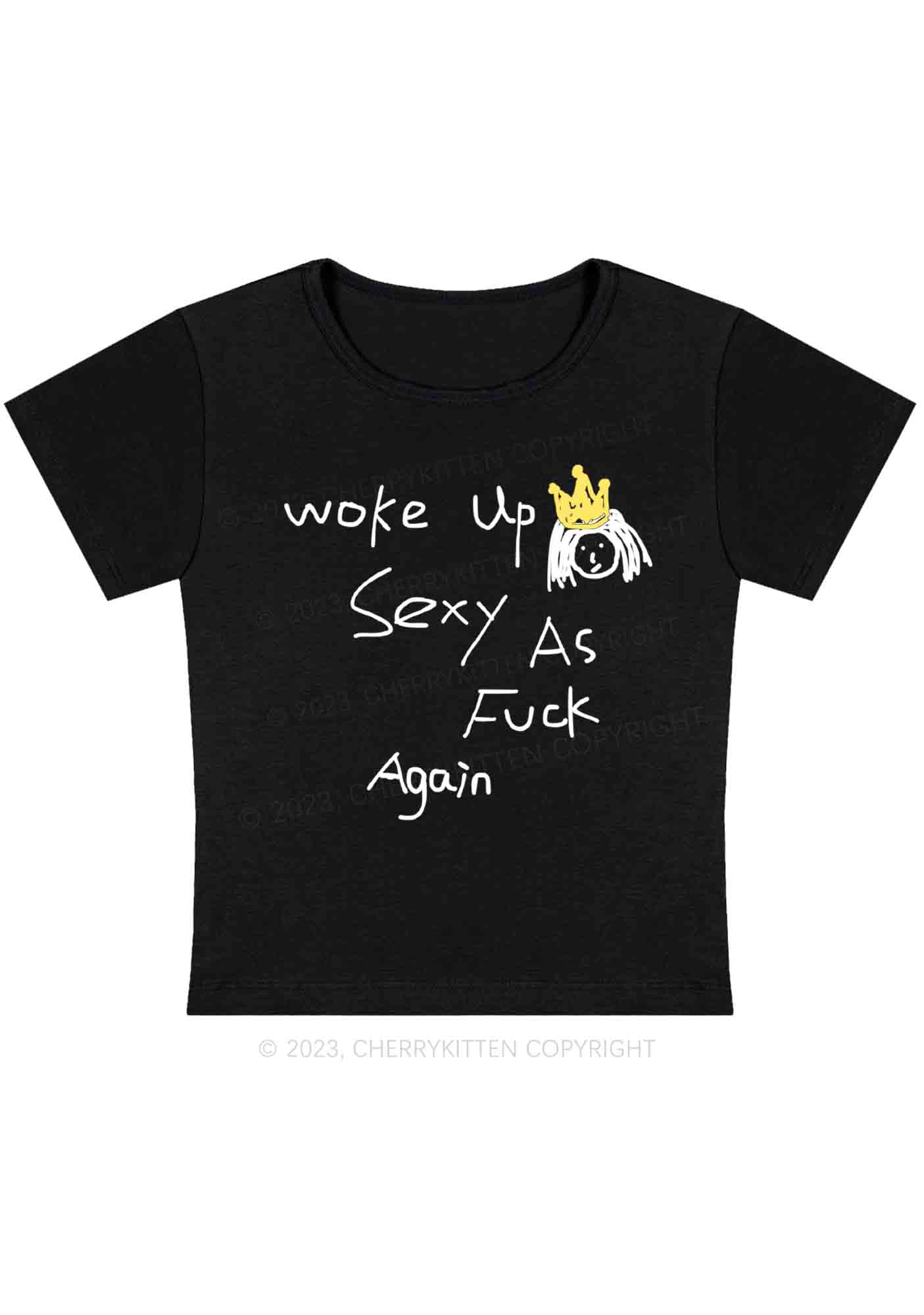 Curvy Woke Up As Fxxk Again Y2K Baby Tee Cherrykitten - Image 3