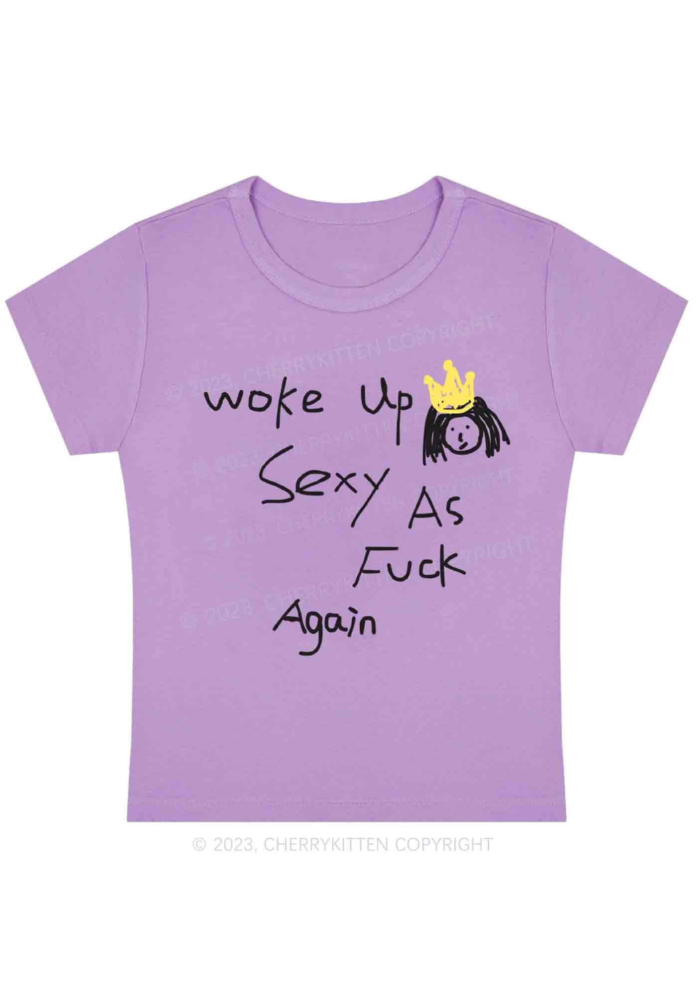 Curvy Woke Up As Fxxk Again Y2K Baby Tee Cherrykitten - Image 4