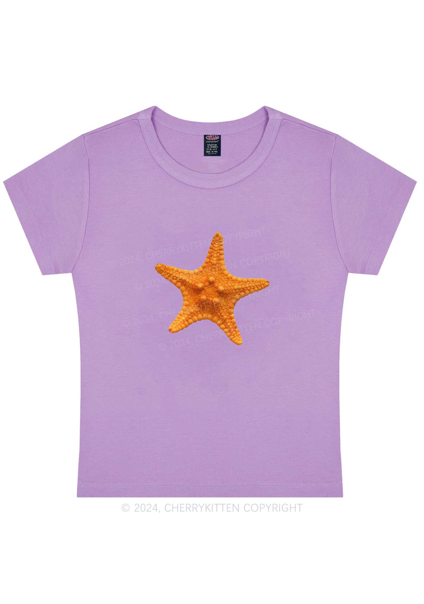 Curvy Yellow Starfish Y2K Baby Tee Cherrykitten - Image 2