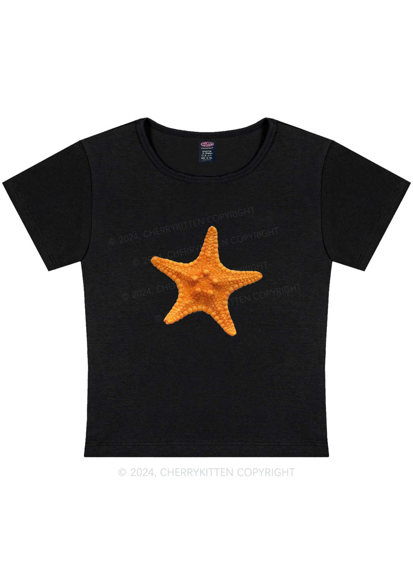 Curvy Yellow Starfish Y2K Baby Tee Cherrykitten - Image 3