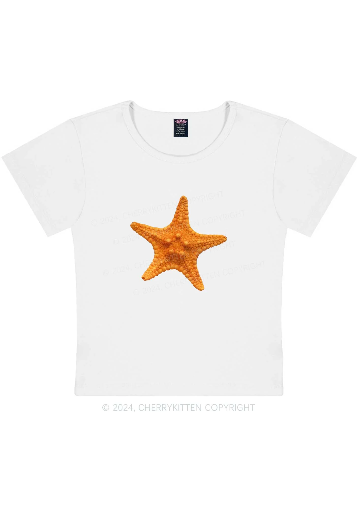 Curvy Yellow Starfish Y2K Baby Tee Cherrykitten - Image 4