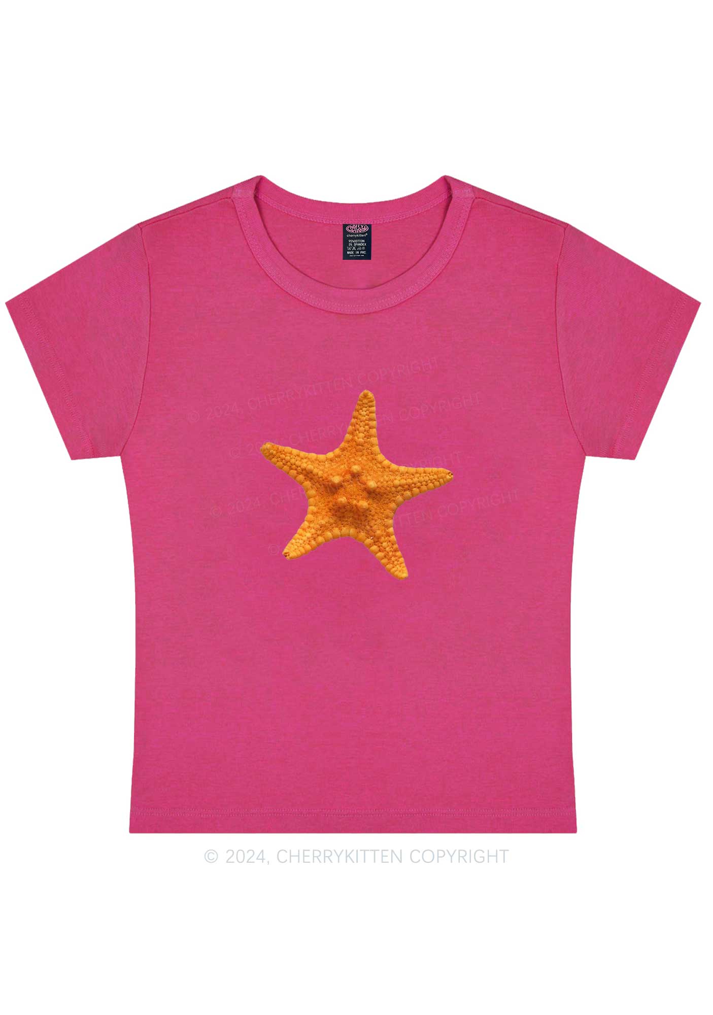 Curvy Yellow Starfish Y2K Baby Tee Cherrykitten - Image 5