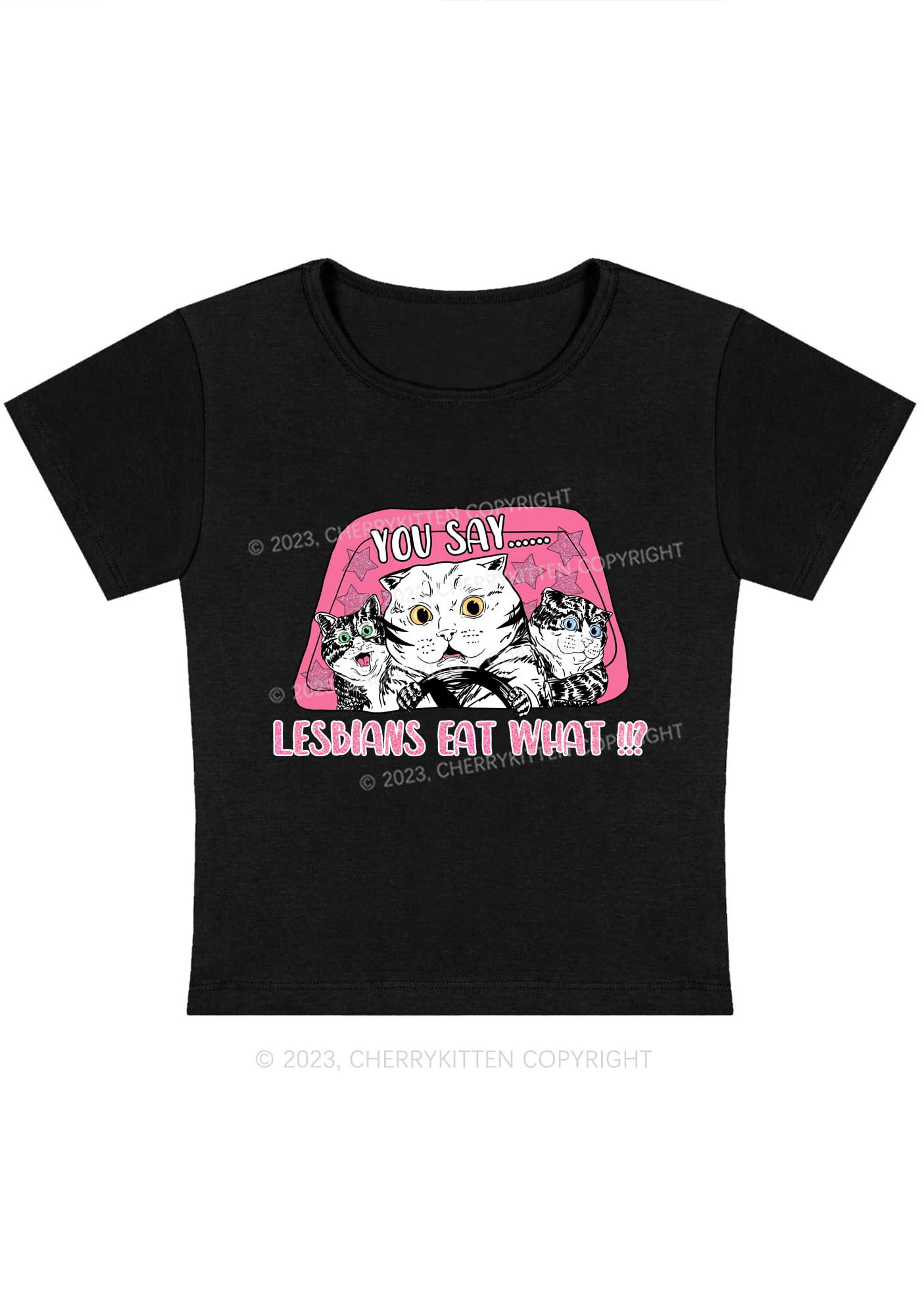 Curvy You Say Lesbians Eat What Y2K Baby Tee Cherrykitten - Image 3