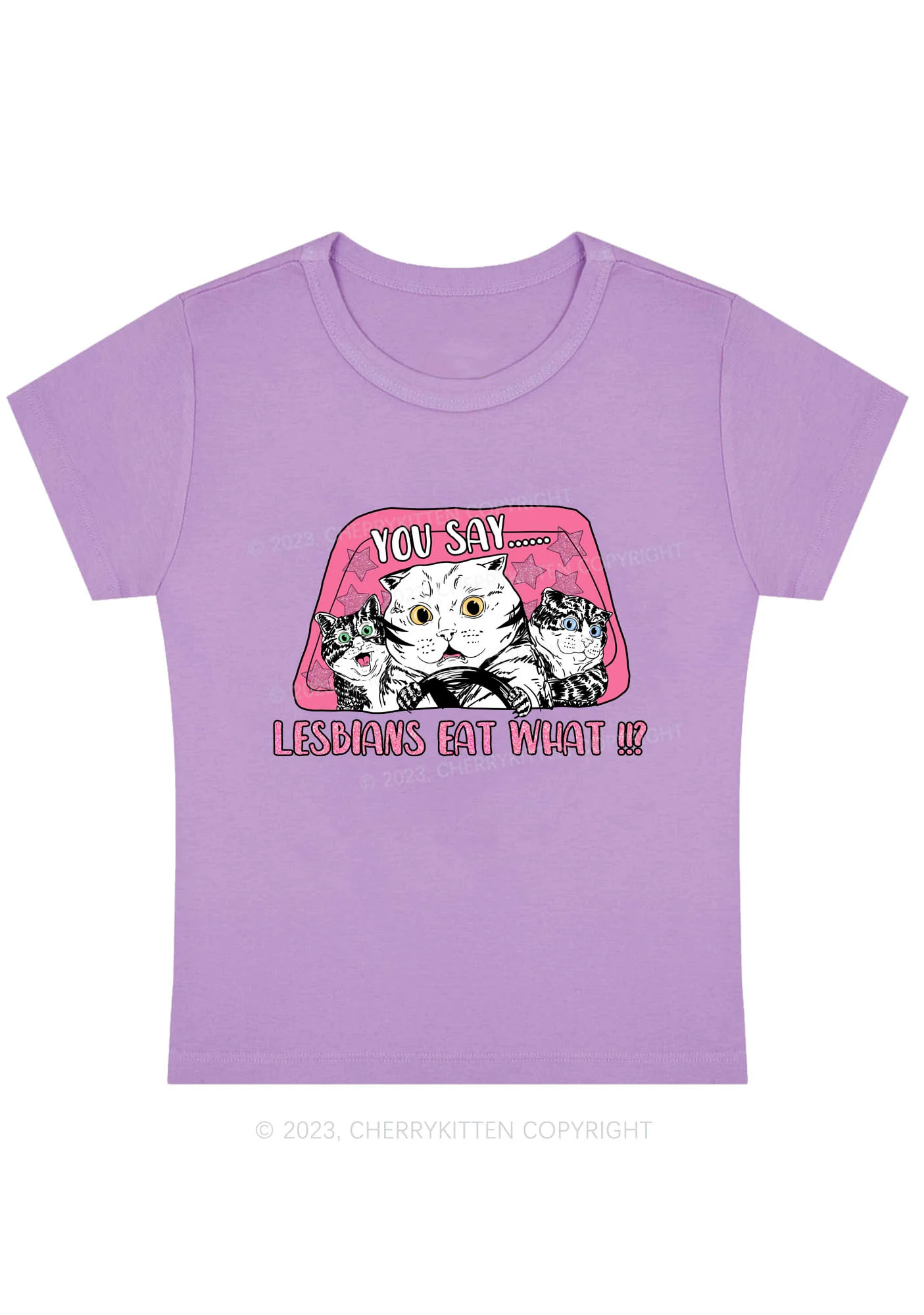Curvy You Say Lesbians Eat What Y2K Baby Tee Cherrykitten - Image 4