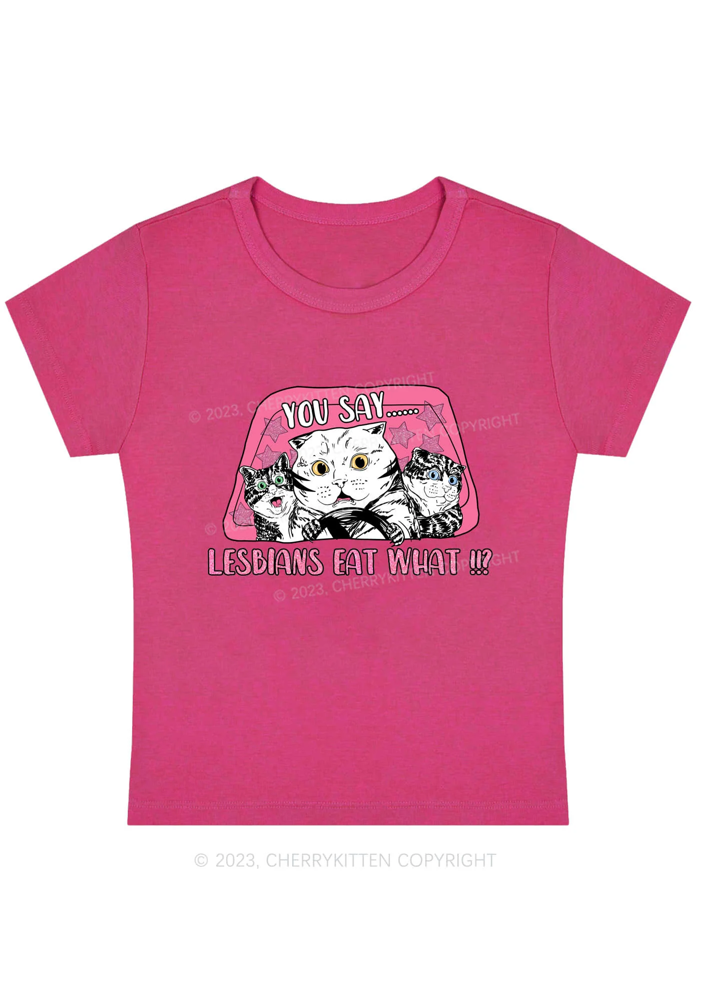 Curvy You Say Lesbians Eat What Y2K Baby Tee Cherrykitten - Image 5