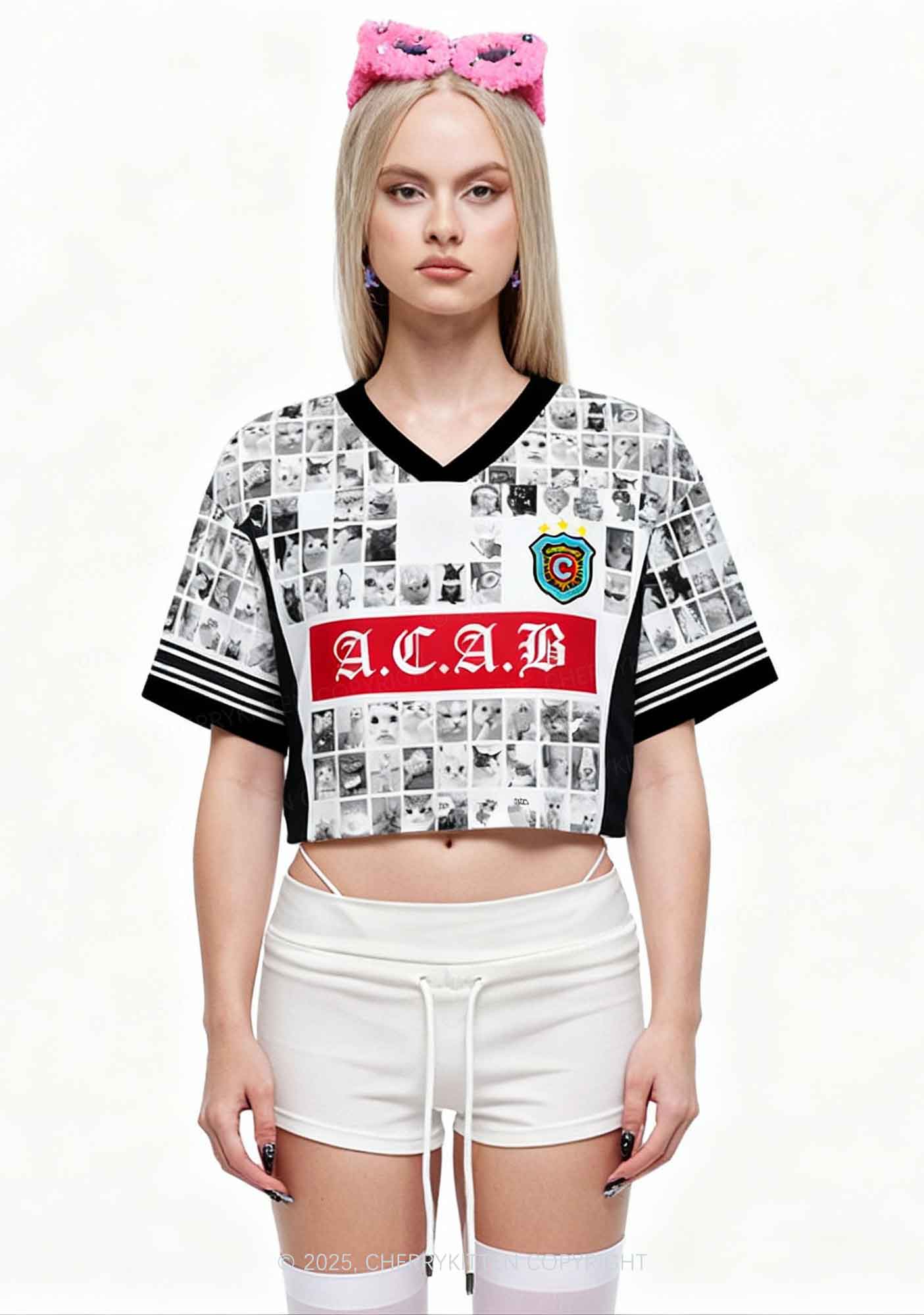 Custom ACAB Cats Y2K Crop Sport Jersey Shirts Cherrykitten - Image 2