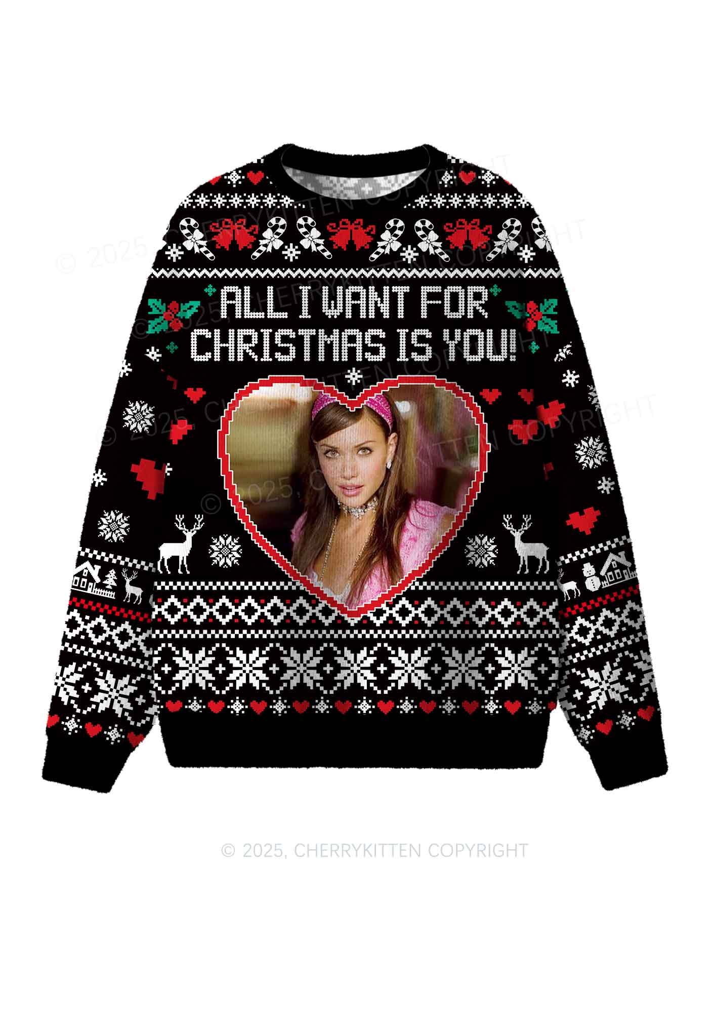 Custom All I Want For Christmas Y2K Christmas Knit Sweatshirt Cherrykitten - Image 2