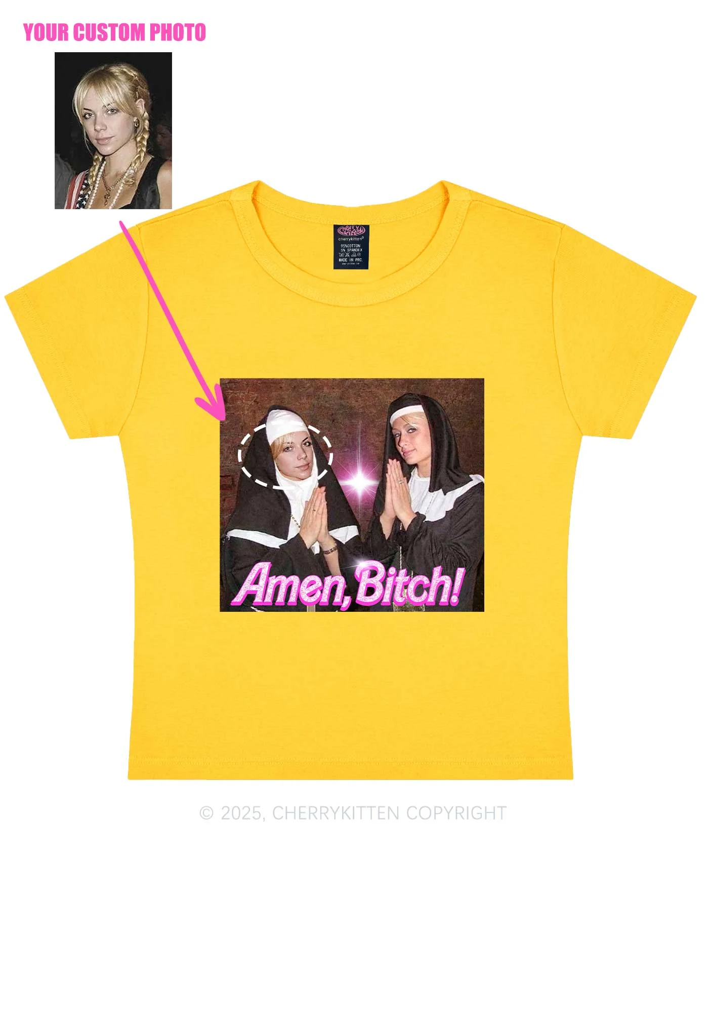 Custom Amen Bxtch Y2K Baby Tee Cherrykitten - Image 3