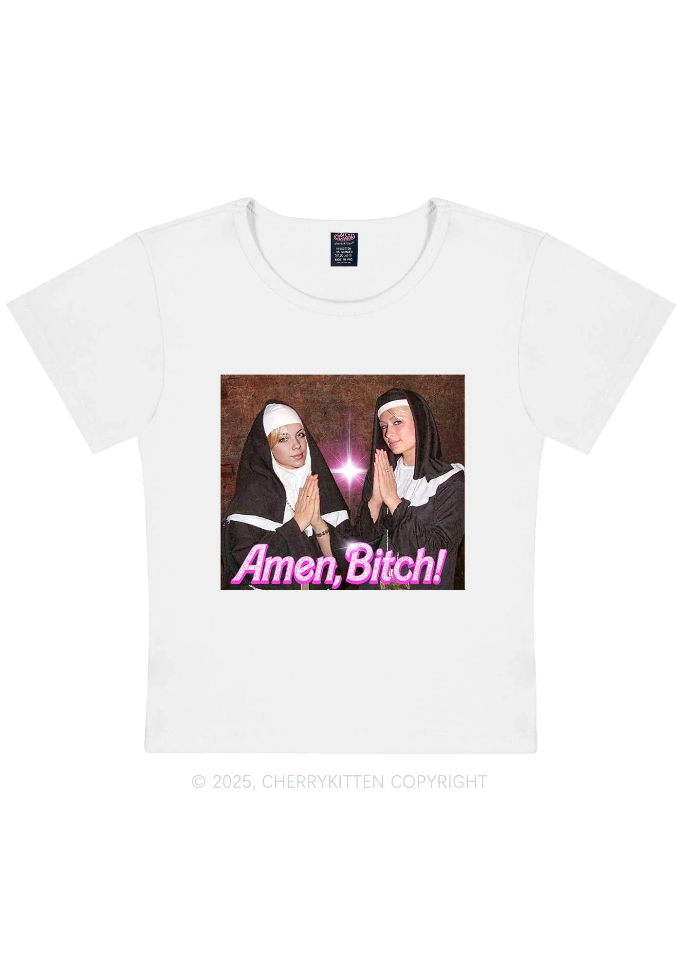 Custom Amen Bxtch Y2K Baby Tee Cherrykitten - Image 4