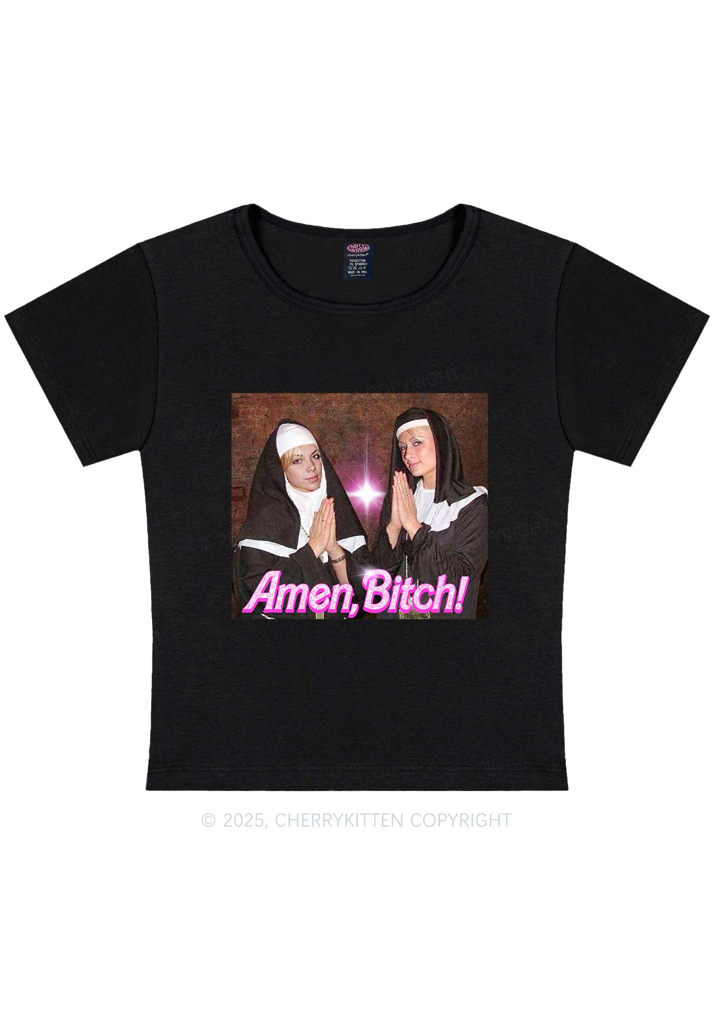 Custom Amen Bxtch Y2K Baby Tee Cherrykitten - Image 5