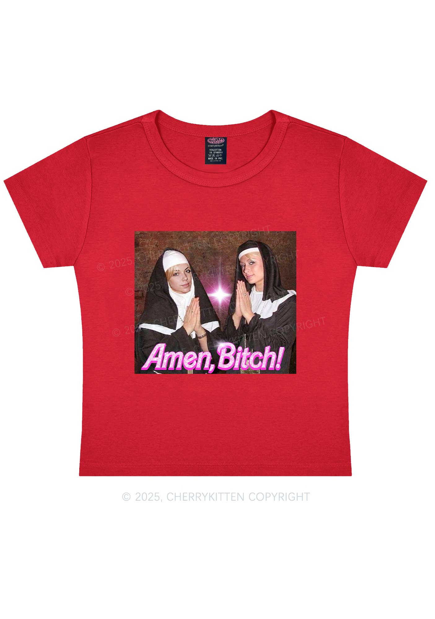 Custom Amen Bxtch Y2K Baby Tee Cherrykitten - Image 7