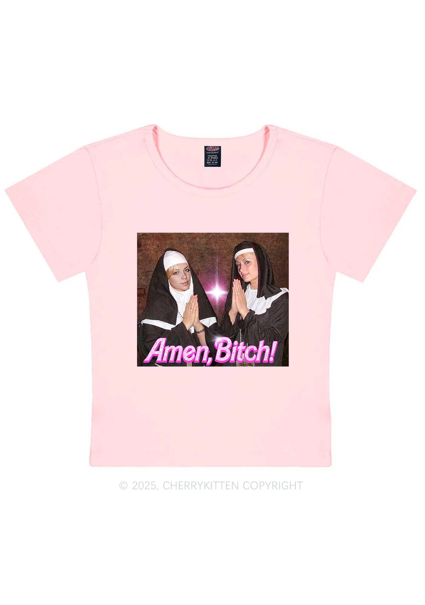 Custom Amen Bxtch Y2K Baby Tee Cherrykitten - Image 9