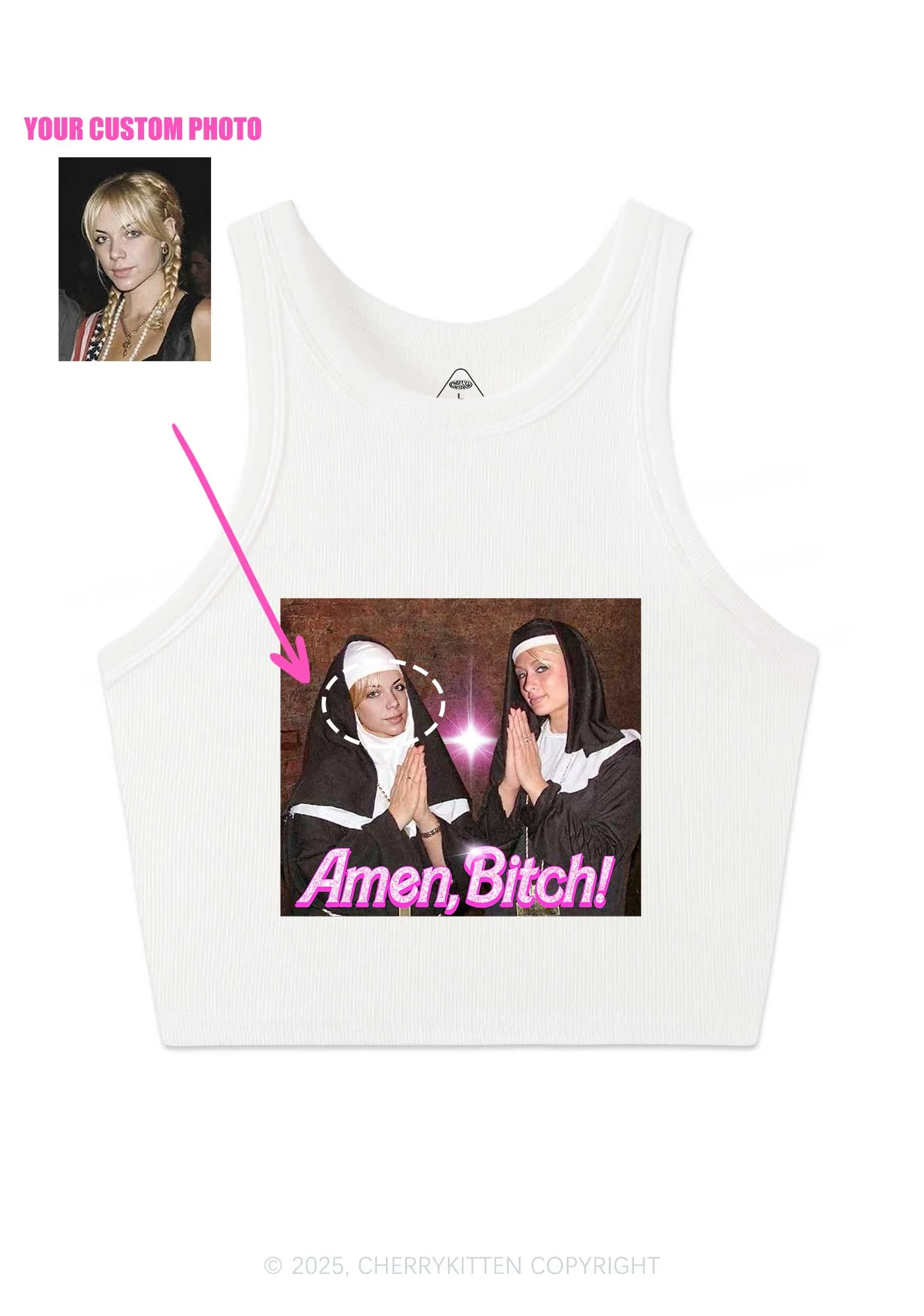 Custom Amen Bxtch Y2K Crop Tank Top Cherrykitten - Image 3
