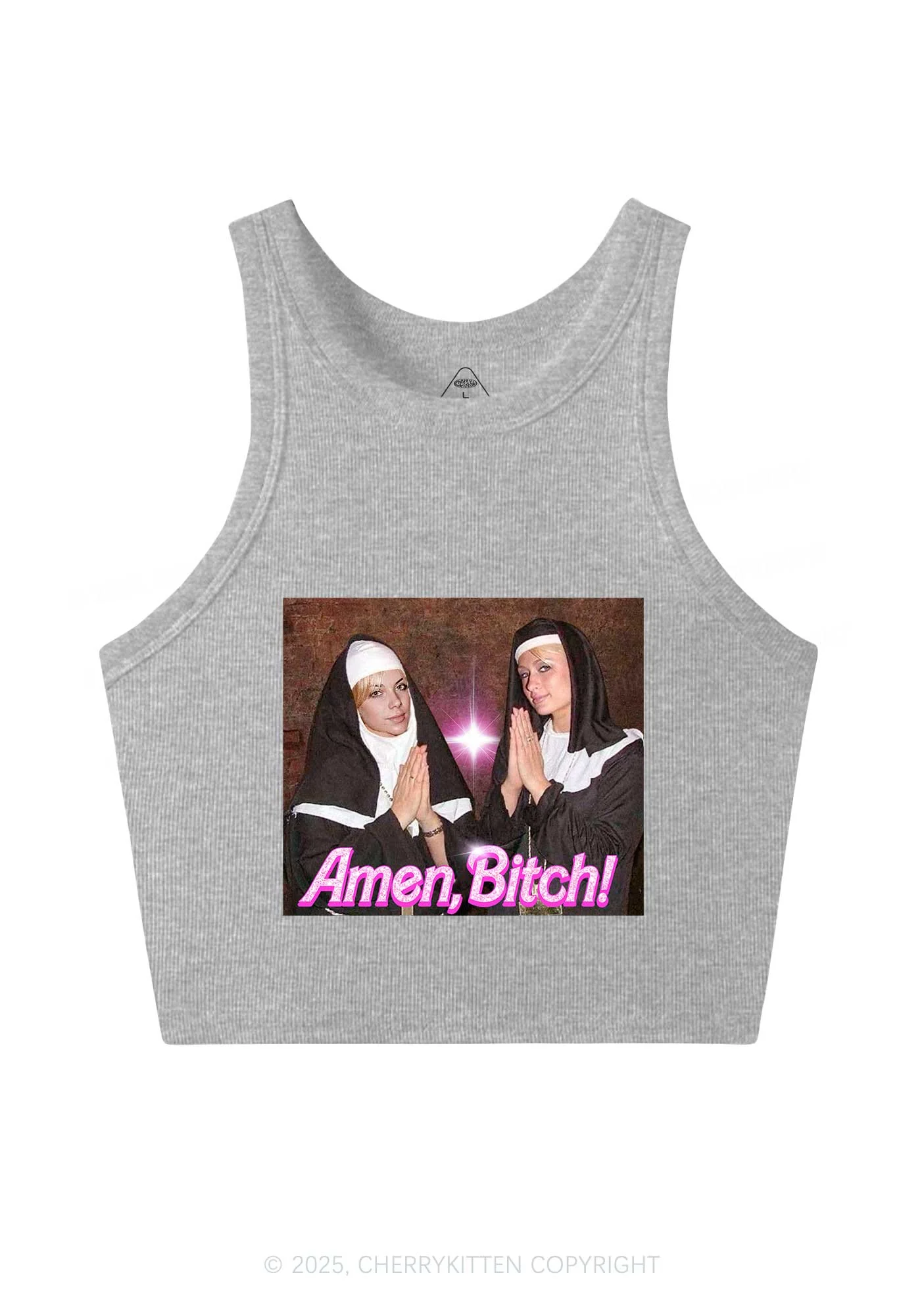 Custom Amen Bxtch Y2K Crop Tank Top Cherrykitten - Image 5
