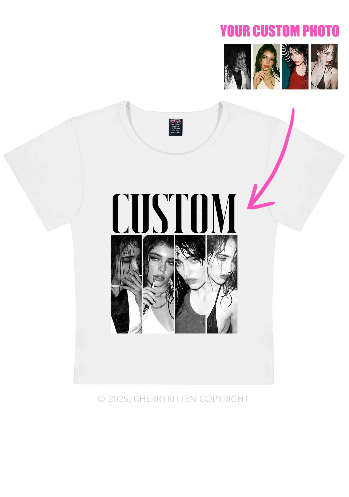 Custom Baddie Girls Photo Y2K Baby Tee Cherrykitten - Image 4