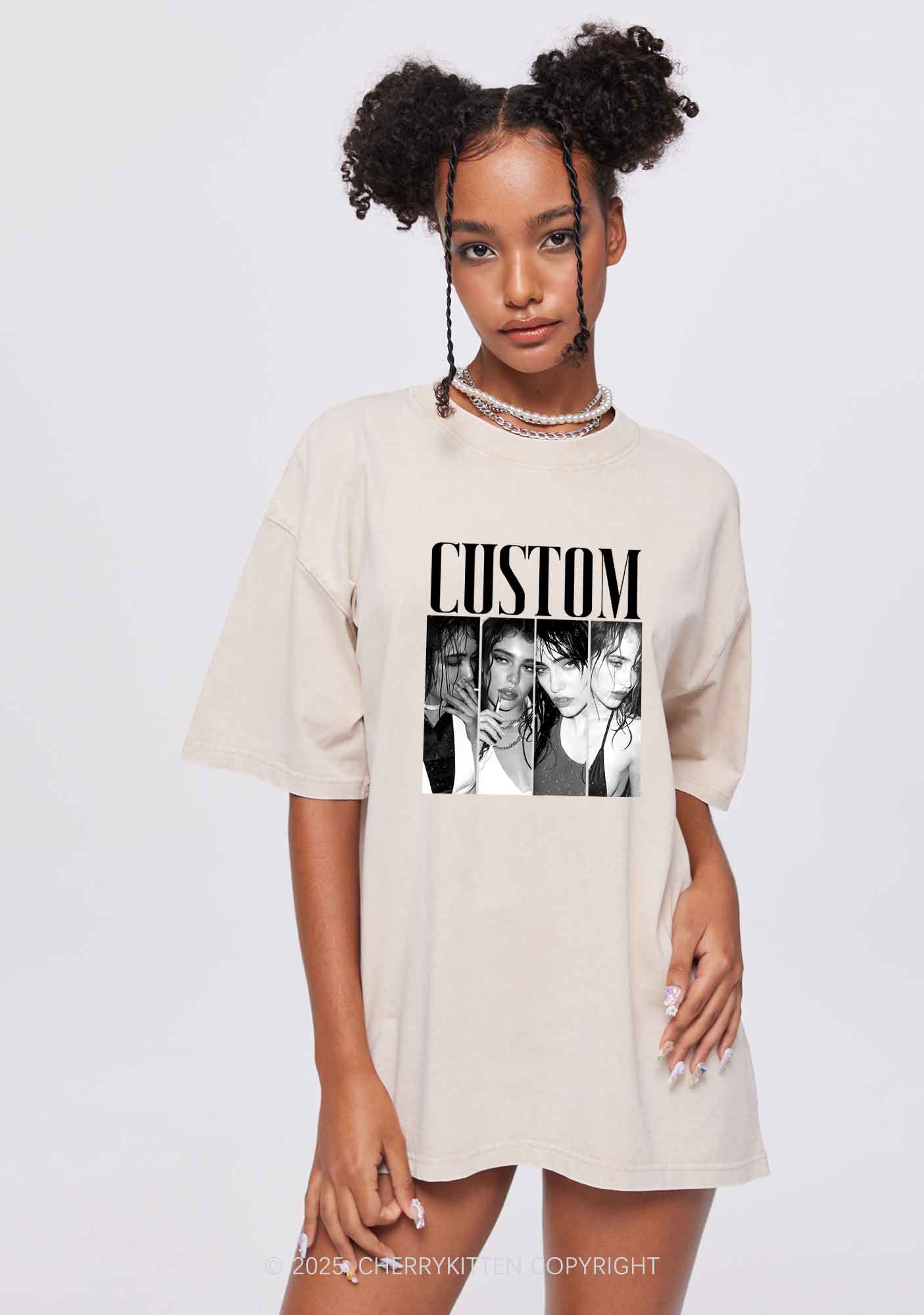 Custom Baddie Girls Photo Y2K Shirts Washed Tee Cherrykitten - Image 2