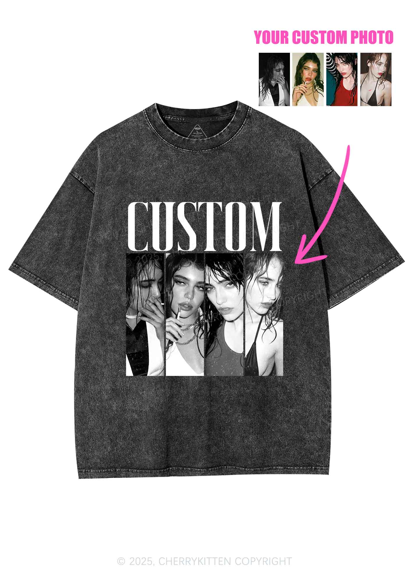 Custom Baddie Girls Photo Y2K Shirts Washed Tee Cherrykitten - Image 3