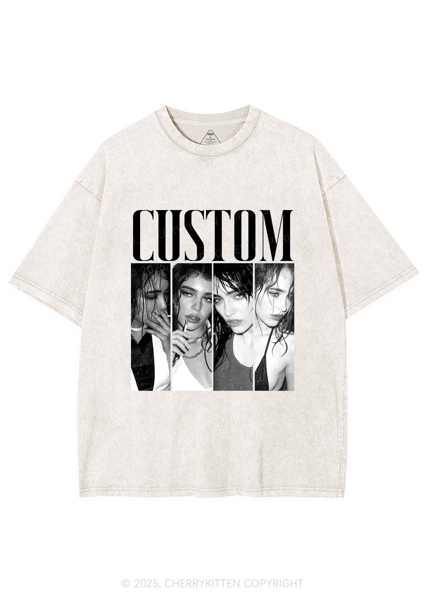Custom Baddie Girls Photo Y2K Shirts Washed Tee Cherrykitten - Image 4