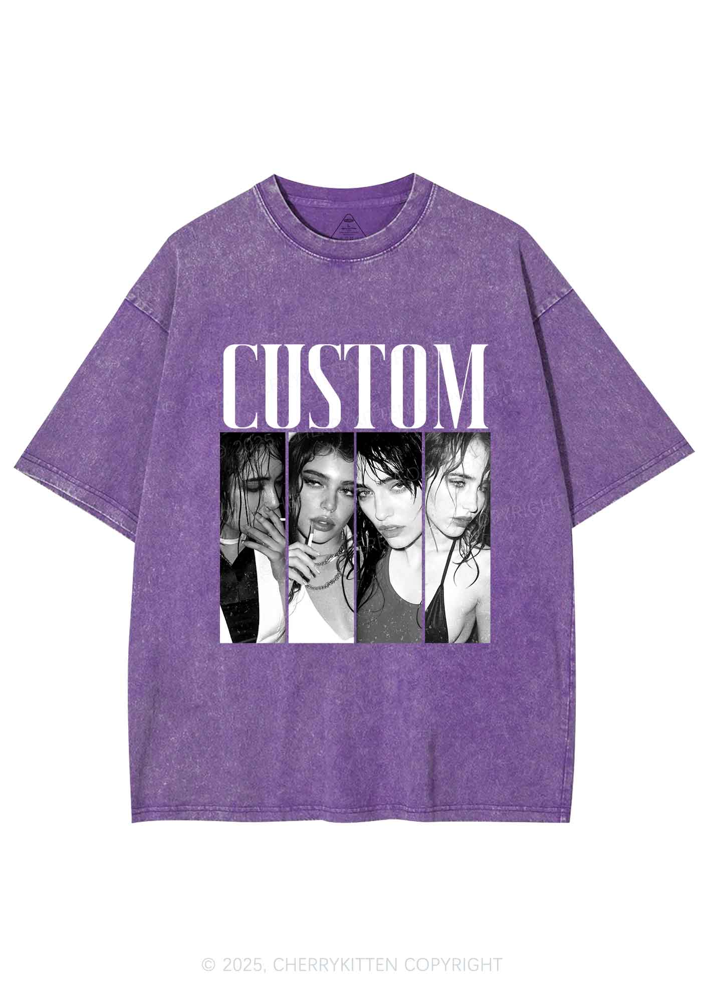 Custom Baddie Girls Photo Y2K Shirts Washed Tee Cherrykitten - Image 5