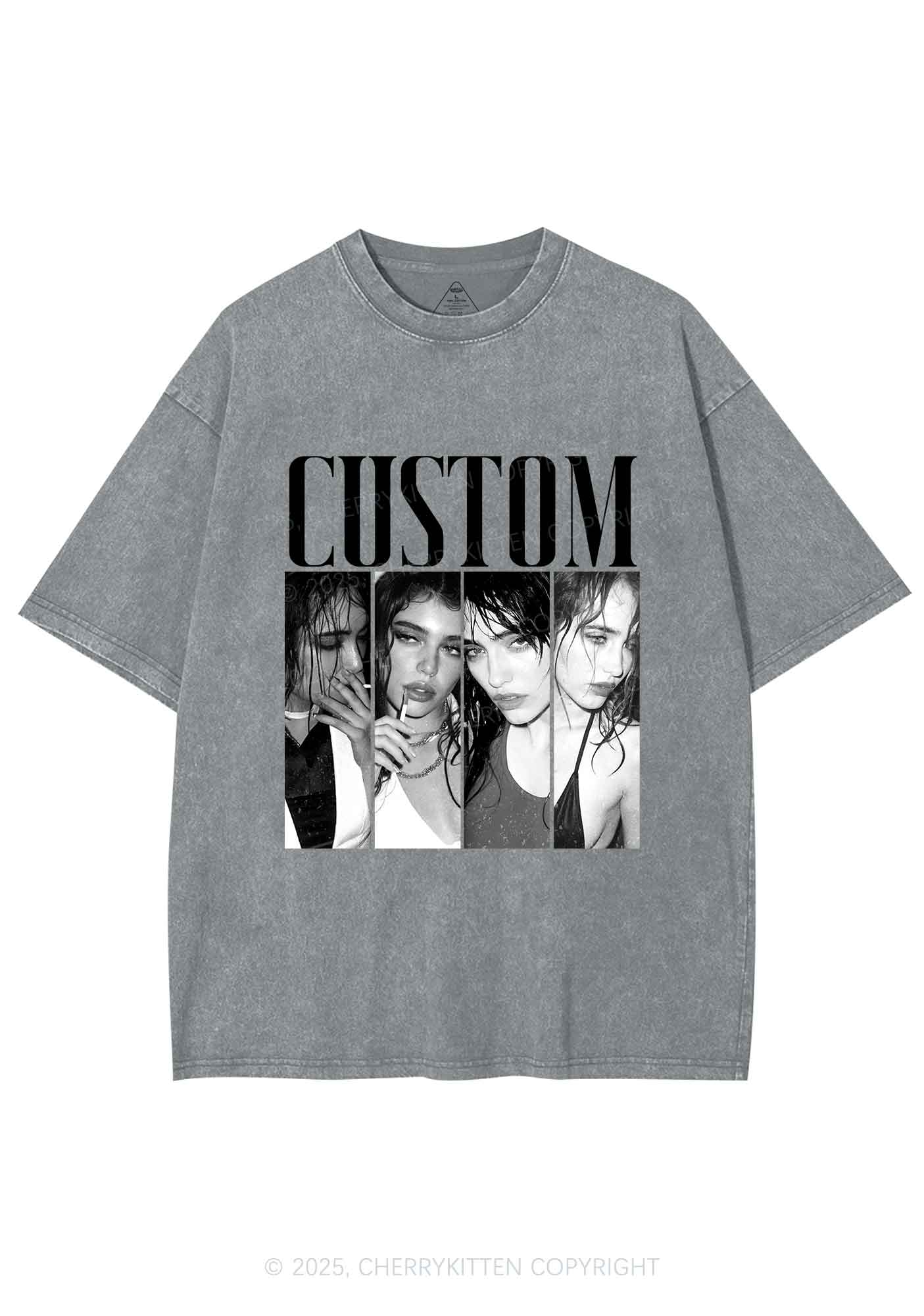 Custom Baddie Girls Photo Y2K Shirts Washed Tee Cherrykitten - Image 6