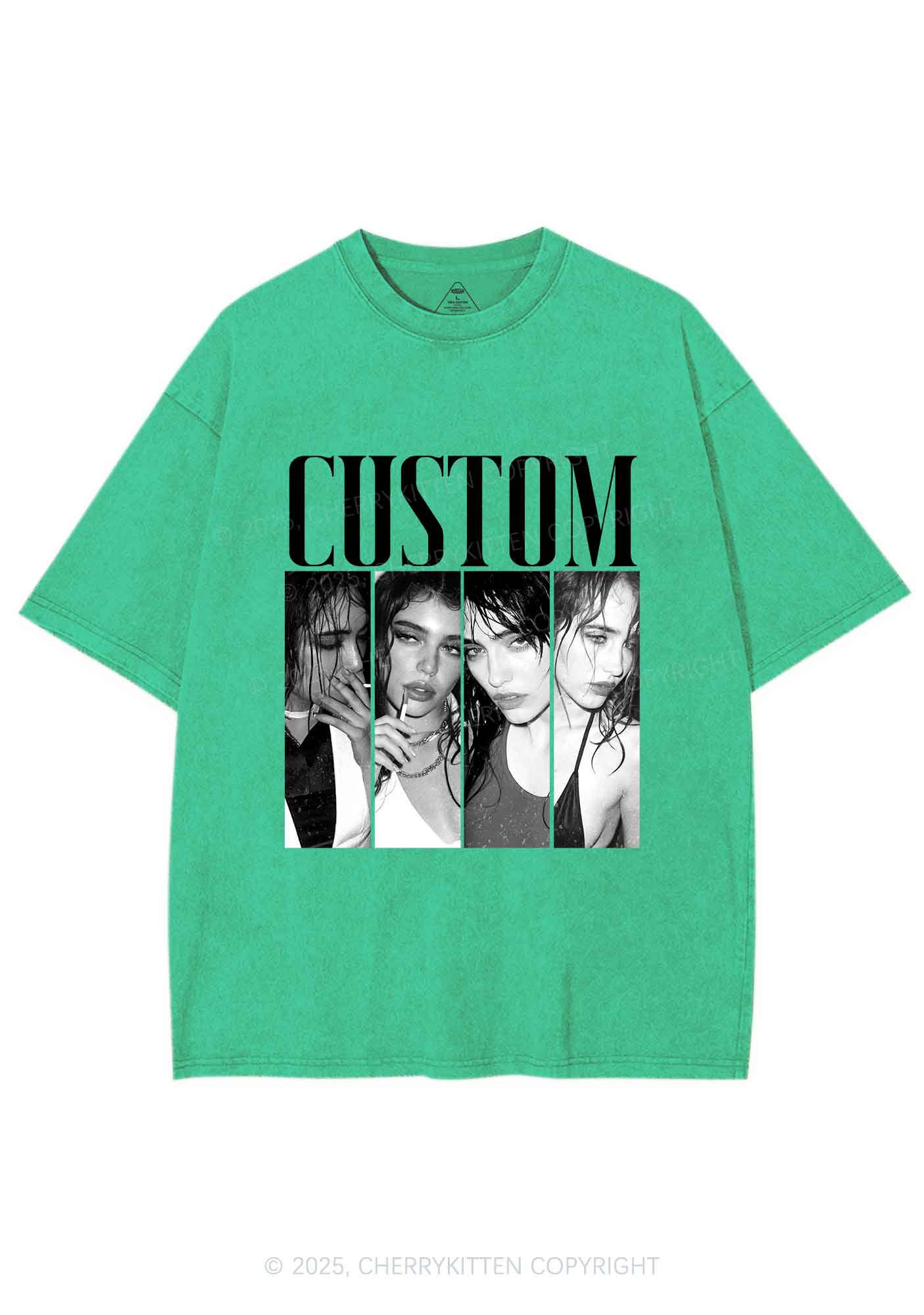 Custom Baddie Girls Photo Y2K Shirts Washed Tee Cherrykitten - Image 7