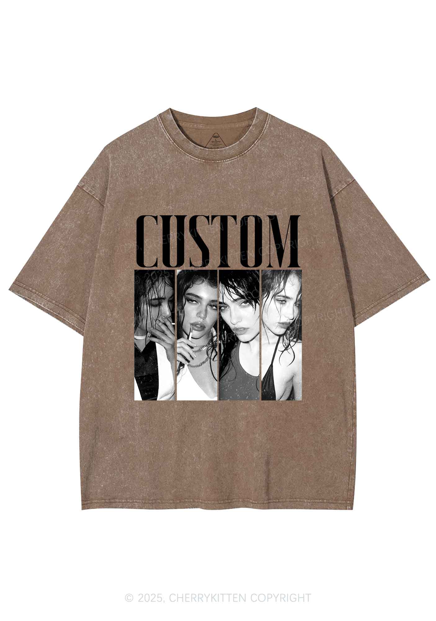 Custom Baddie Girls Photo Y2K Shirts Washed Tee Cherrykitten - Image 8
