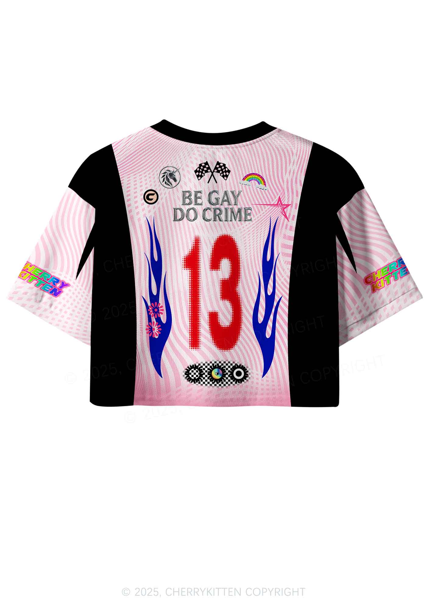 Custom Be Gay Do Crime Pride Y2K Crop Sport Jersey Shirts Cherrykitten - Image 3