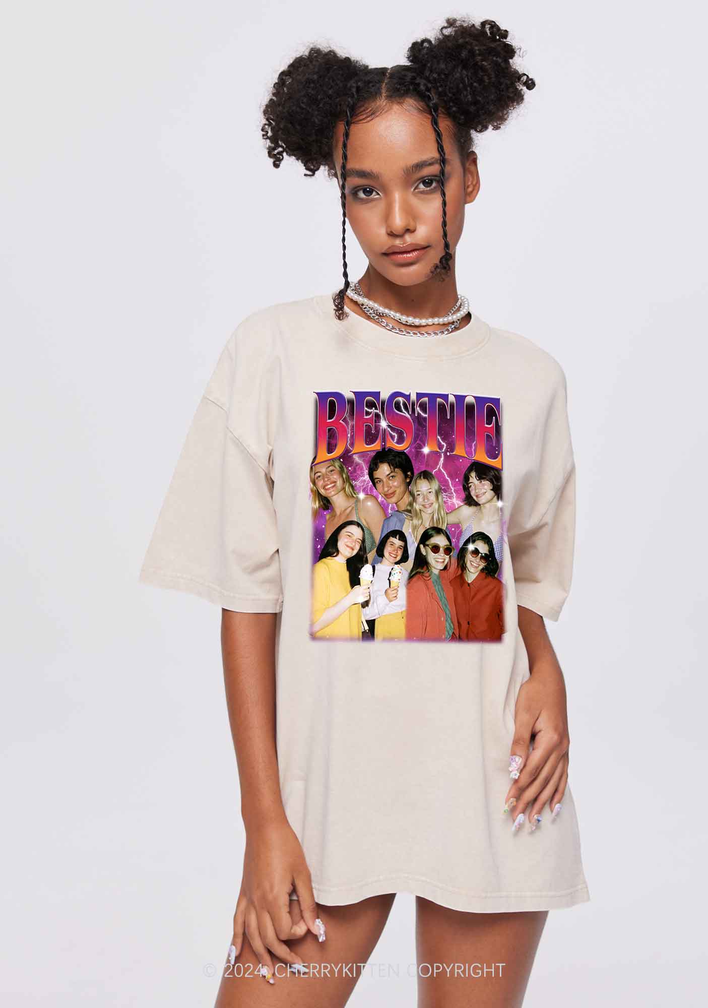 Custom Bestie Photo Y2K Valentine's Day Washed Tee Cherrykitten - Image 2