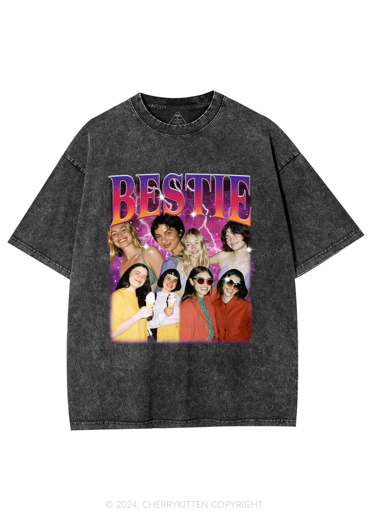 Custom Bestie Photo Y2K Valentine's Day Washed Tee Cherrykitten - Image 3