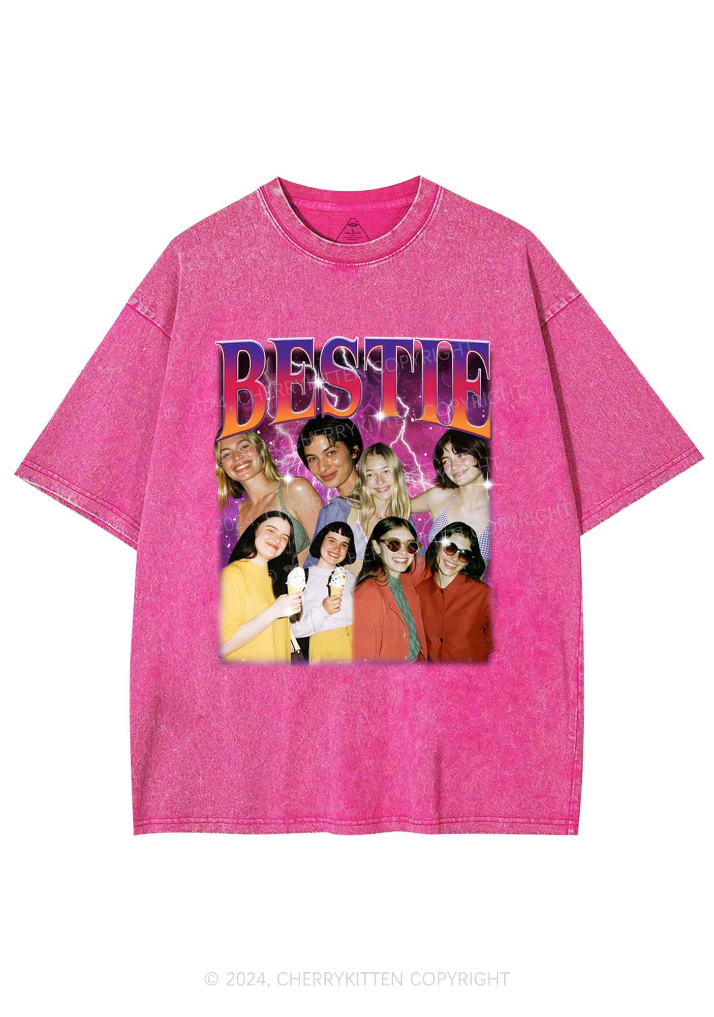 Custom Bestie Photo Y2K Valentine's Day Washed Tee Cherrykitten - Image 4