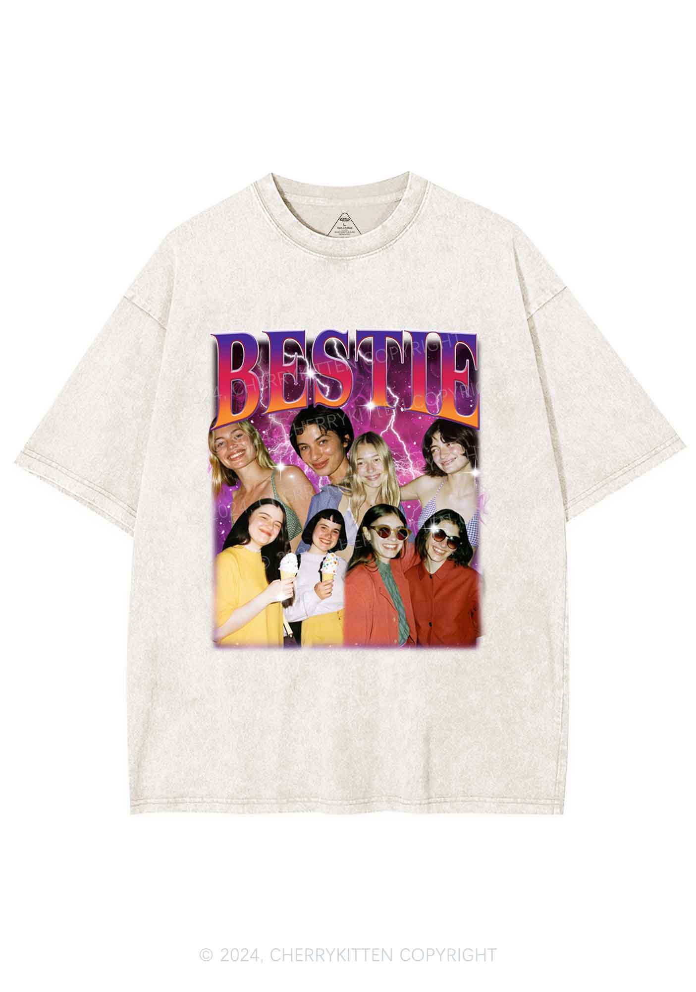 Custom Bestie Photo Y2K Valentine's Day Washed Tee Cherrykitten - Image 5