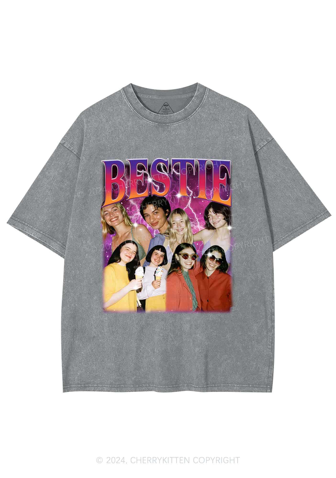 Custom Bestie Photo Y2K Valentine's Day Washed Tee Cherrykitten - Image 6