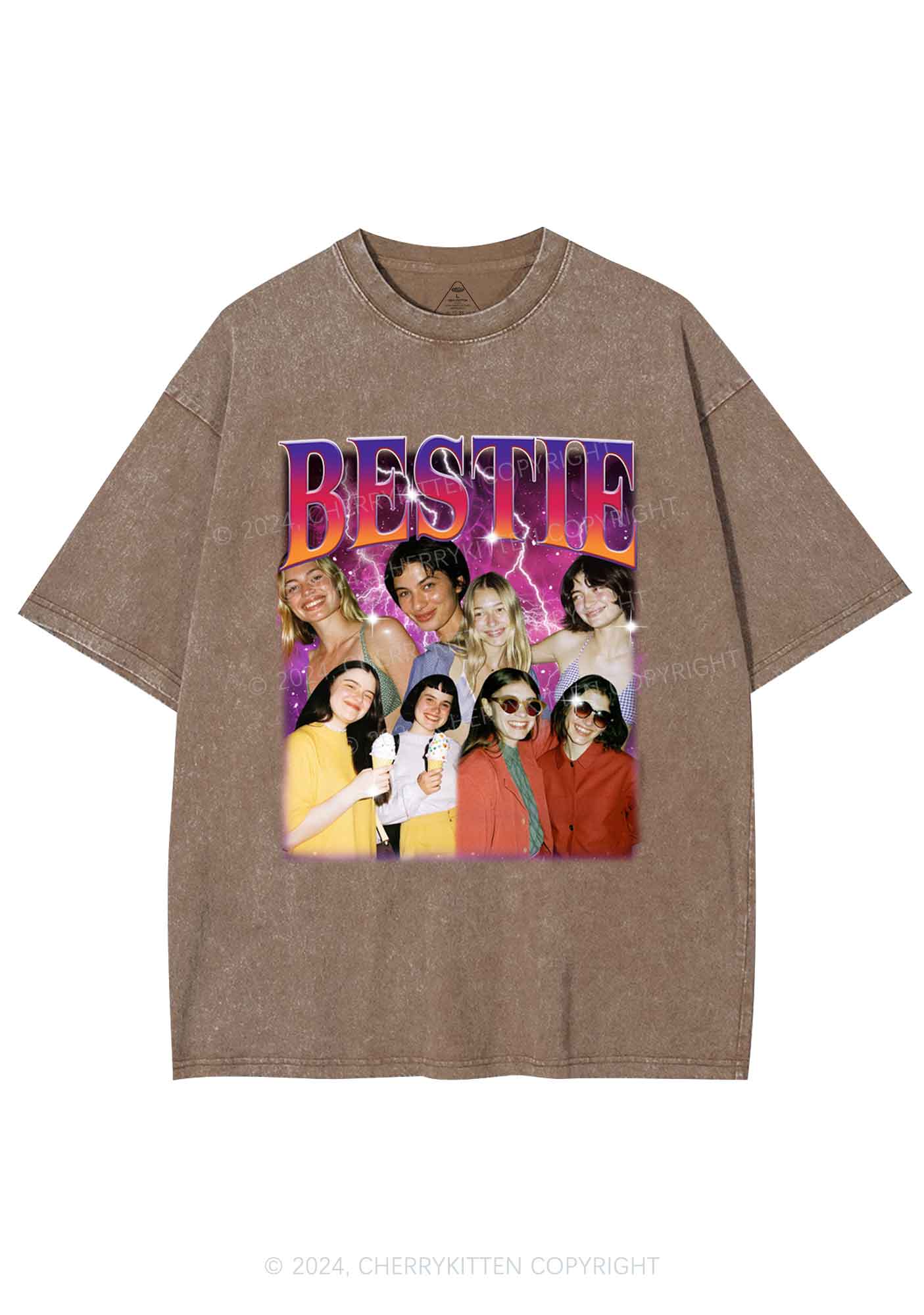 Custom Bestie Photo Y2K Valentine's Day Washed Tee Cherrykitten - Image 7
