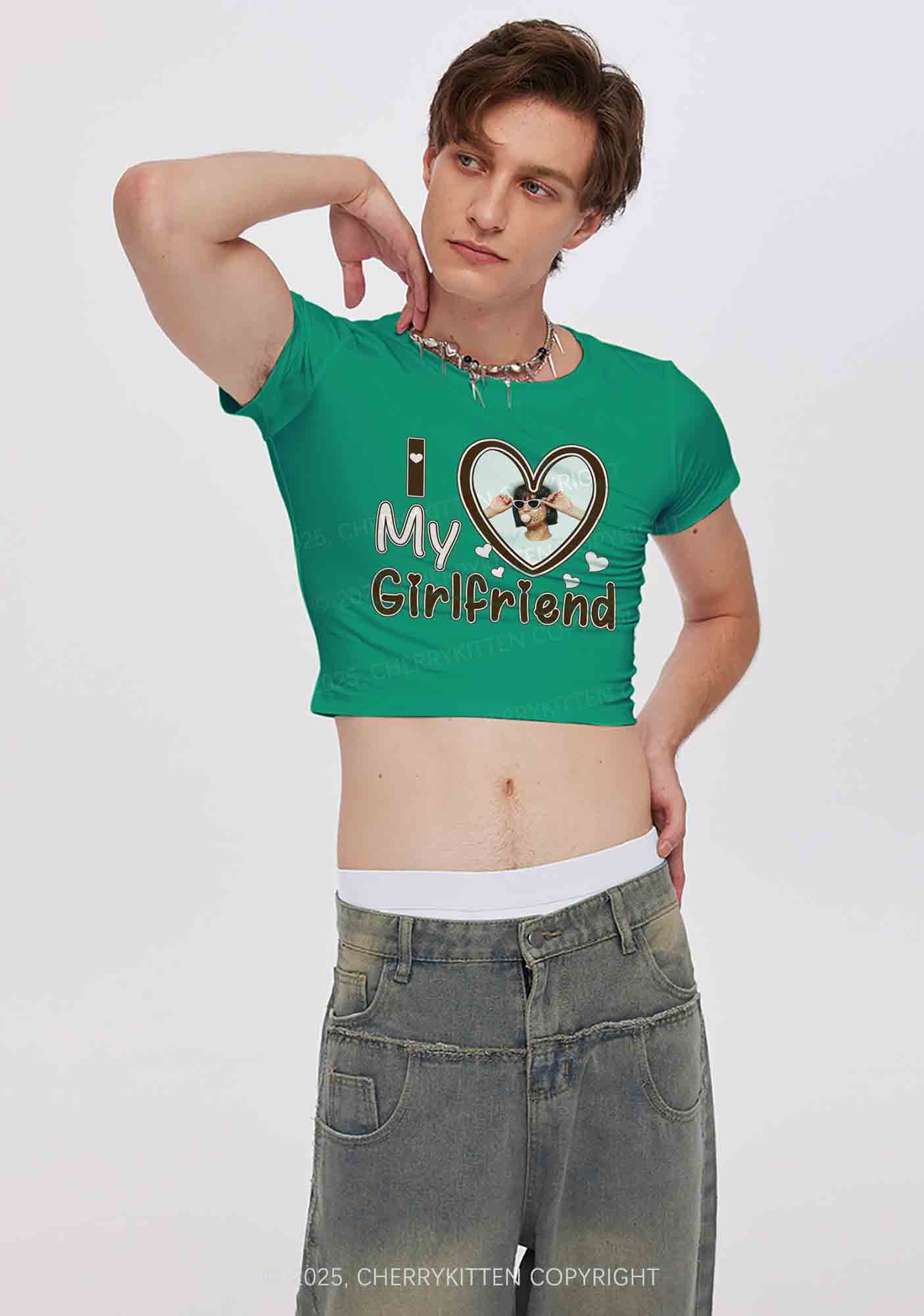 Custom BF GF Brown Heart Y2K Valentine's Day Baby Tee Cherrykitten - Image 3