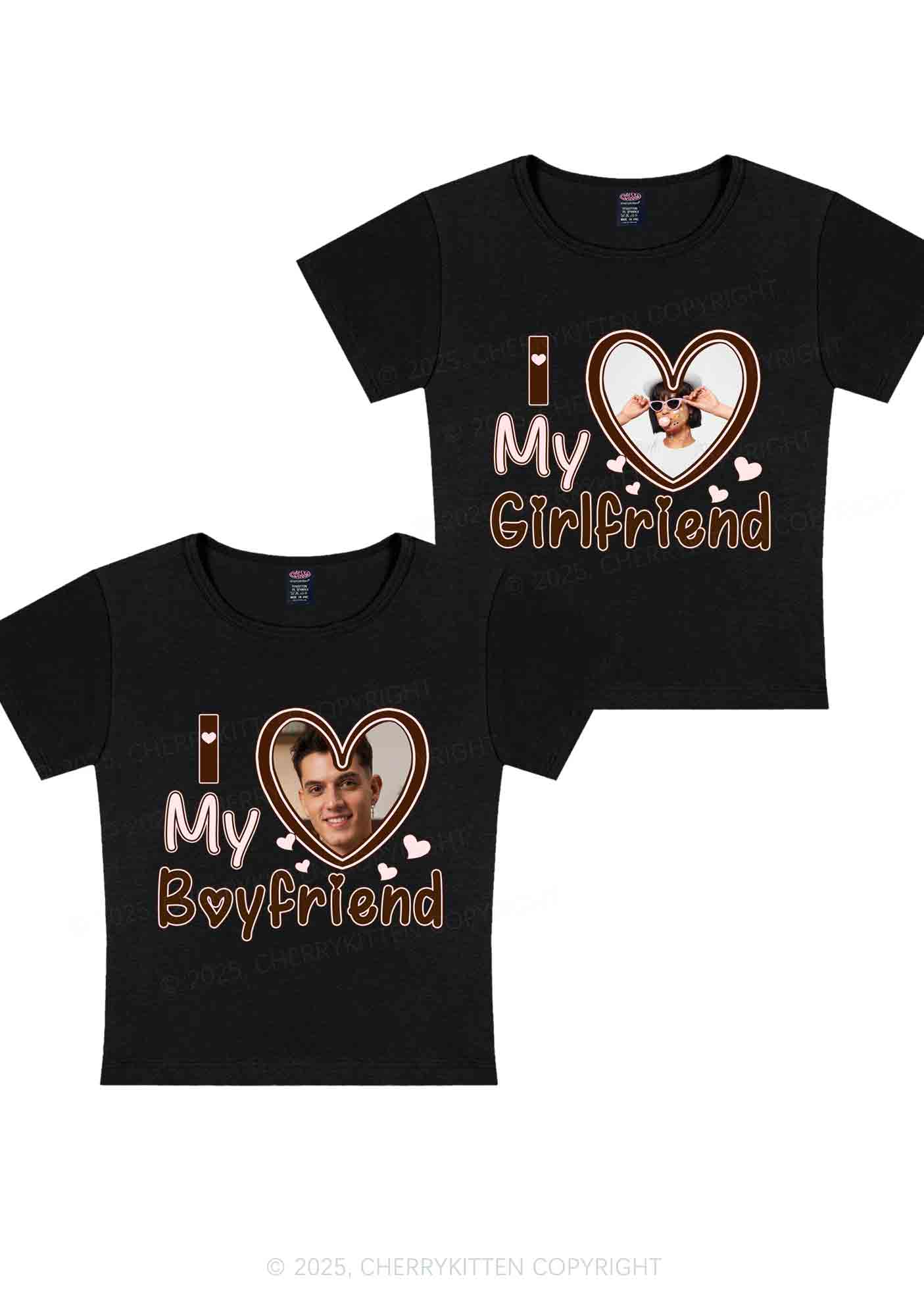 Custom BF GF Brown Heart Y2K Valentine's Day Baby Tee Cherrykitten - Image 4
