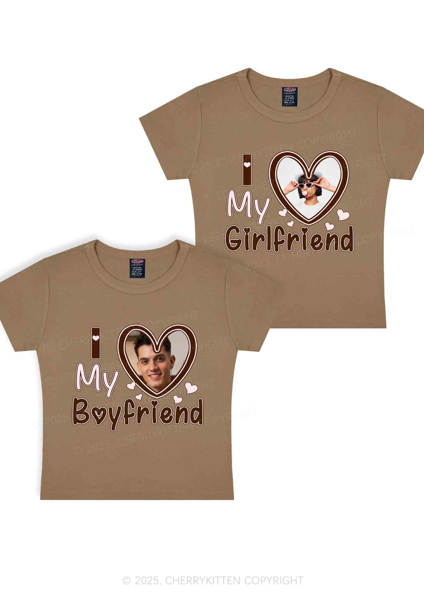 Custom BF GF Brown Heart Y2K Valentine's Day Baby Tee Cherrykitten - Image 6