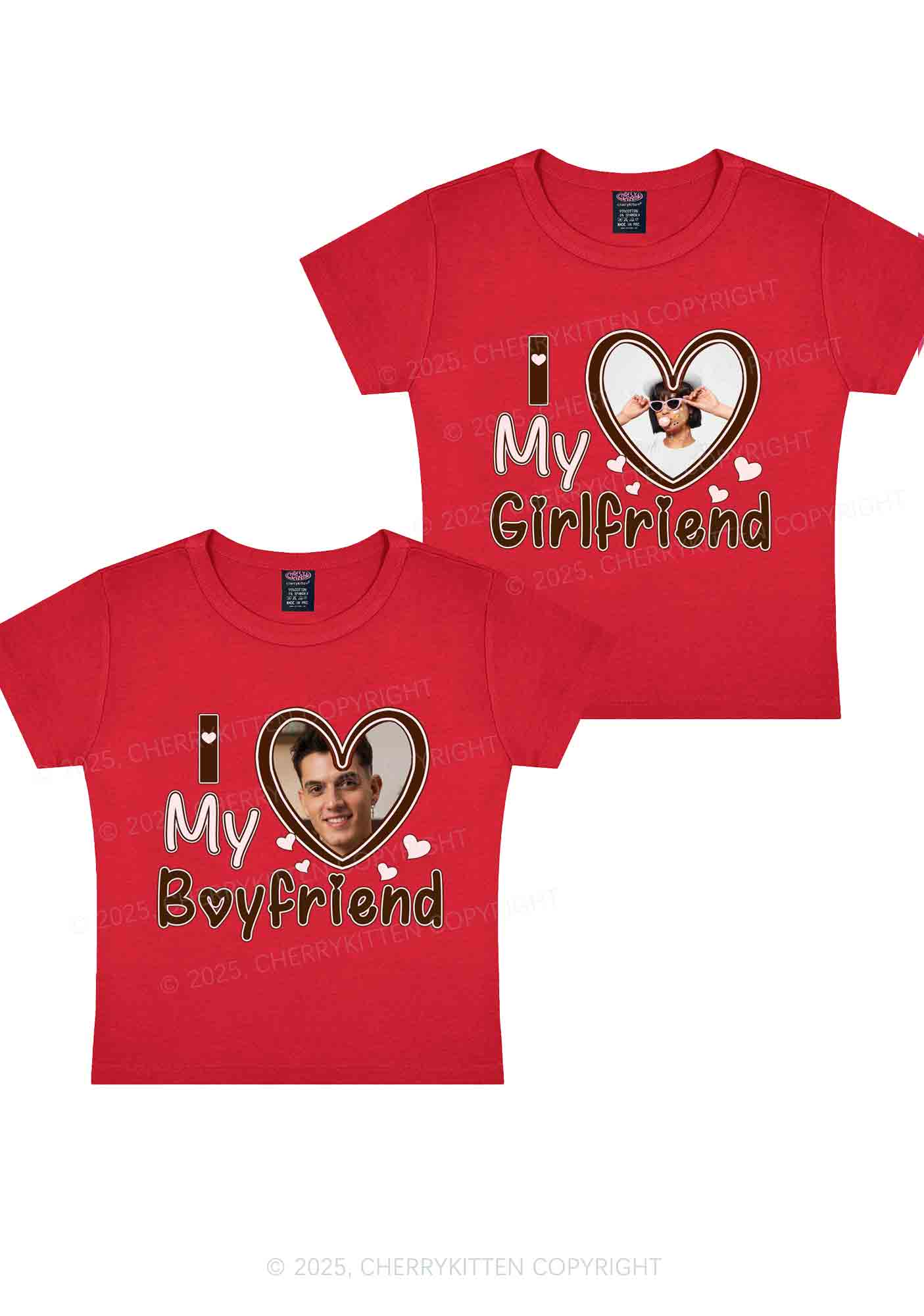Custom BF GF Brown Heart Y2K Valentine's Day Baby Tee Cherrykitten - Image 9