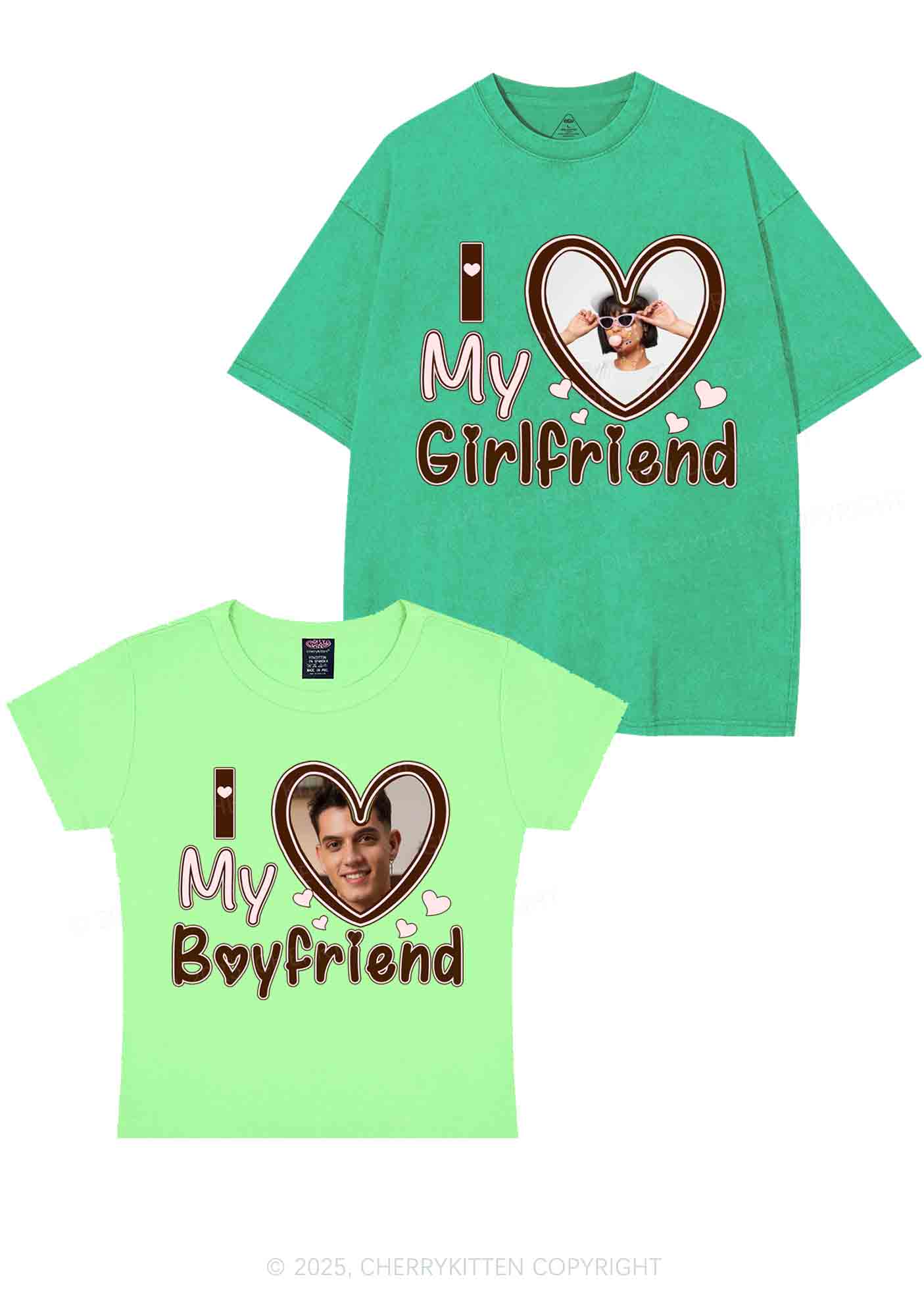 Custom BF GF Brown Heart Y2K Valentine's Day Couple Shirt Cherrykitten - Image 10
