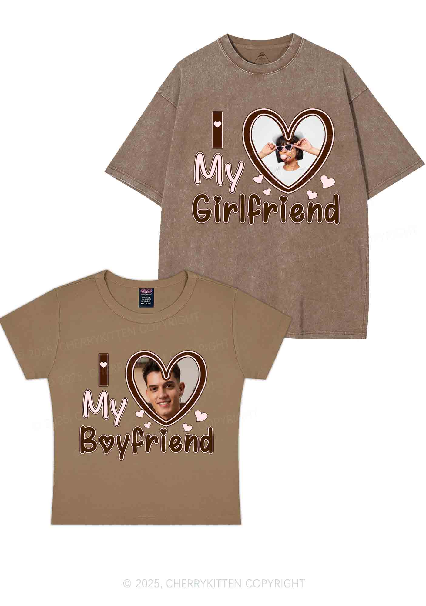 Custom BF GF Brown Heart Y2K Valentine's Day Couple Shirt Cherrykitten - Image 11