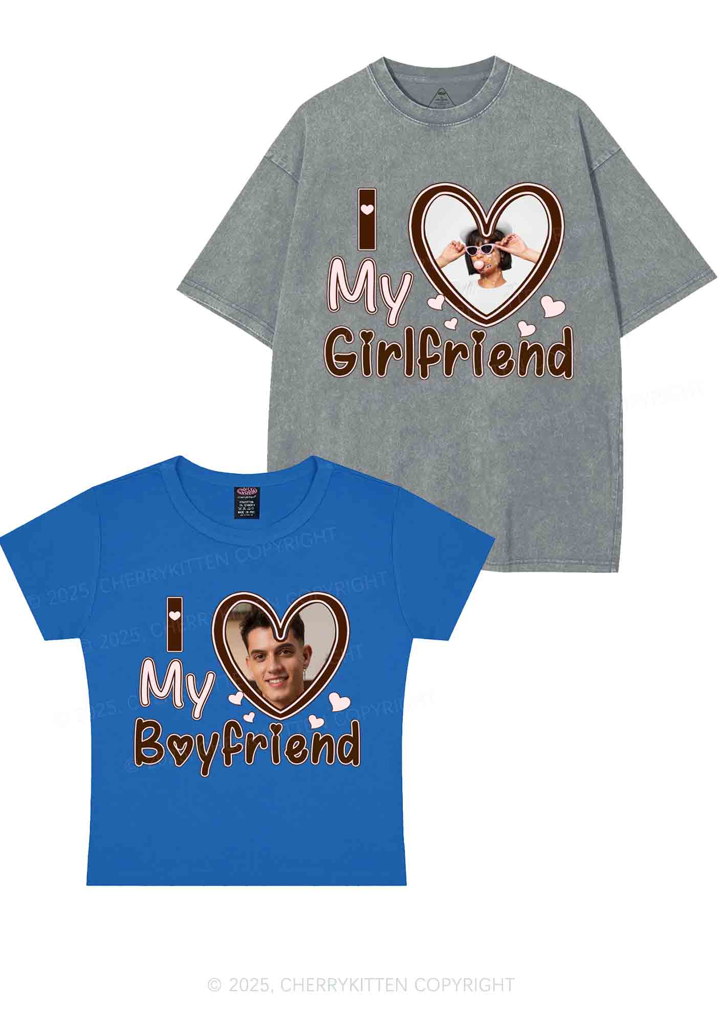 Custom BF GF Brown Heart Y2K Valentine's Day Couple Shirt Cherrykitten - Image 12