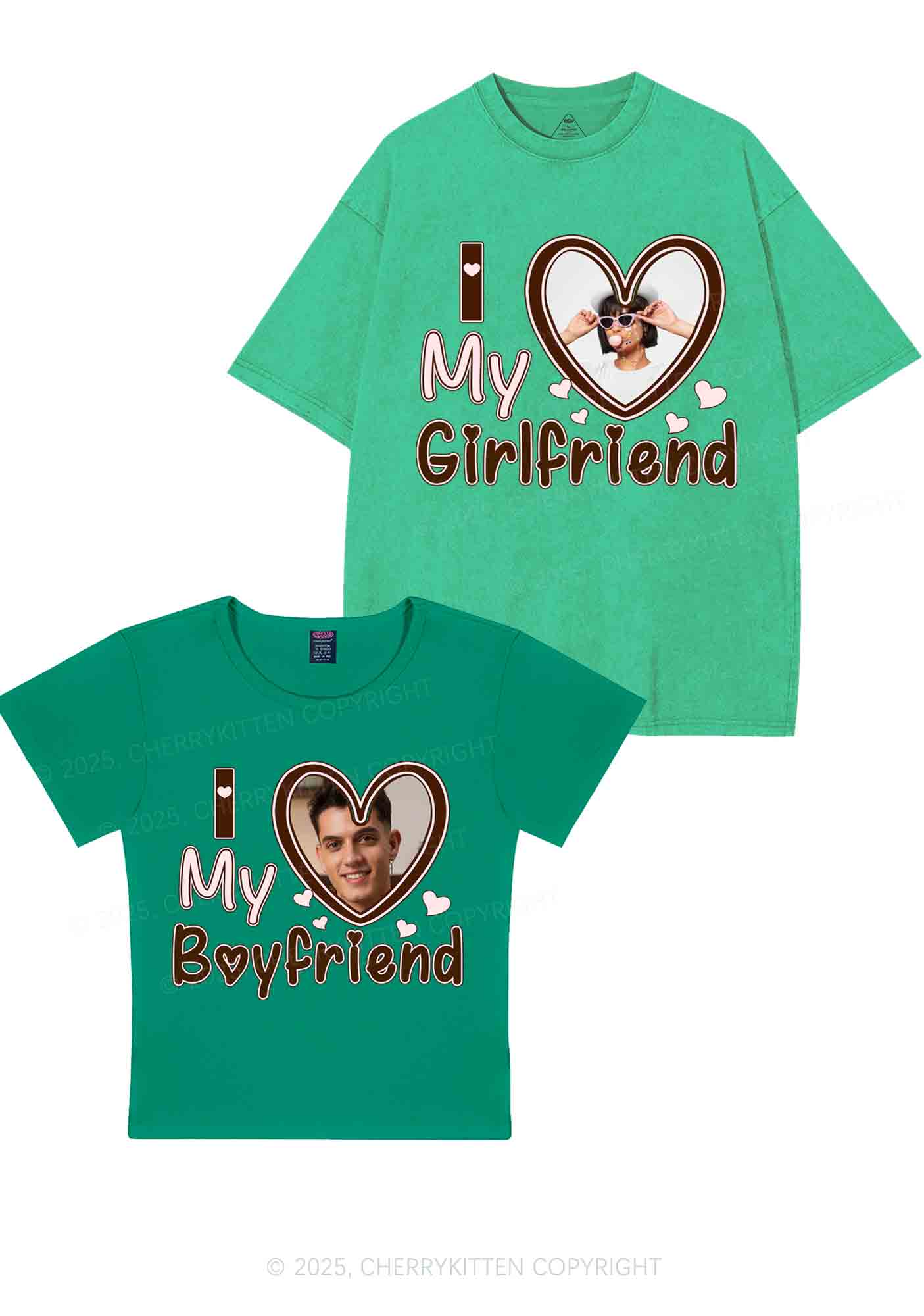 Custom BF GF Brown Heart Y2K Valentine's Day Couple Shirt Cherrykitten - Image 13