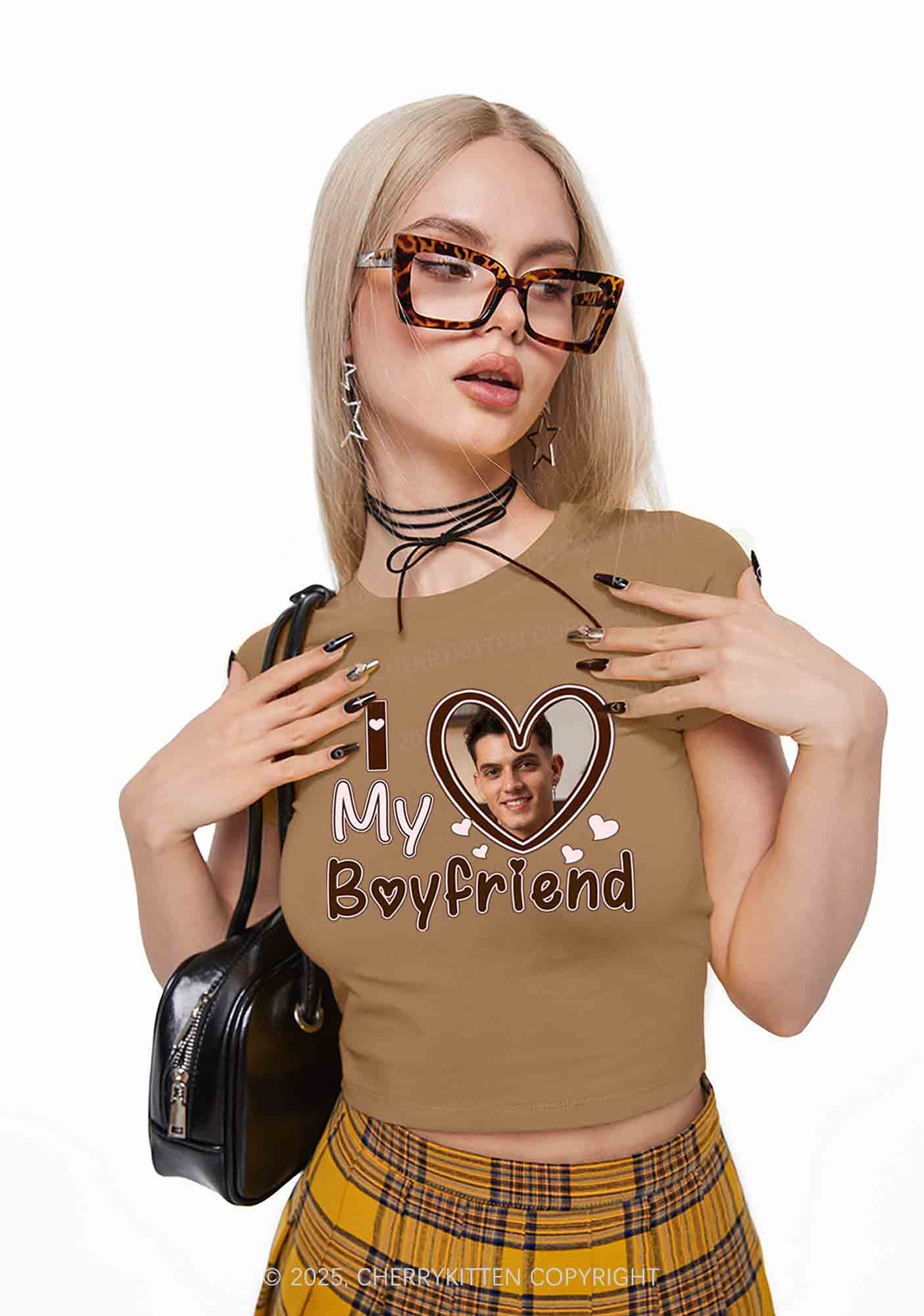 Custom BF GF Brown Heart Y2K Valentine's Day Couple Shirt Cherrykitten - Image 2