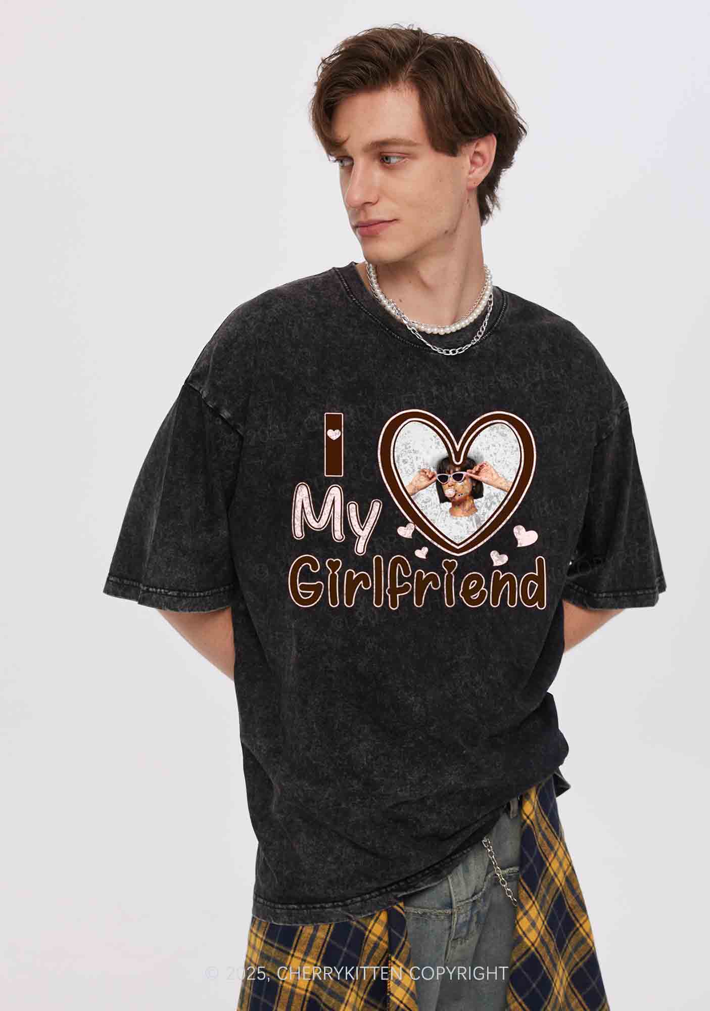 Custom BF GF Brown Heart Y2K Valentine's Day Couple Shirt Cherrykitten - Image 3