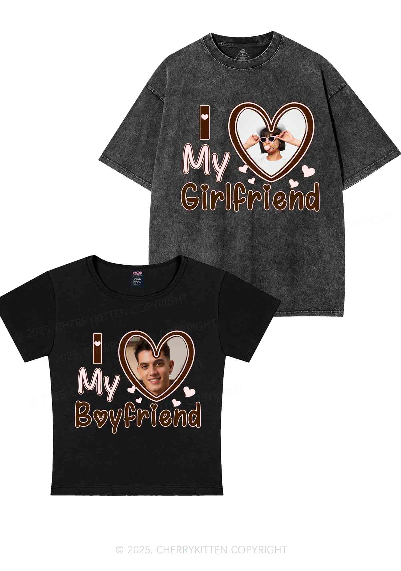 Custom BF GF Brown Heart Y2K Valentine's Day Couple Shirt Cherrykitten - Image 4