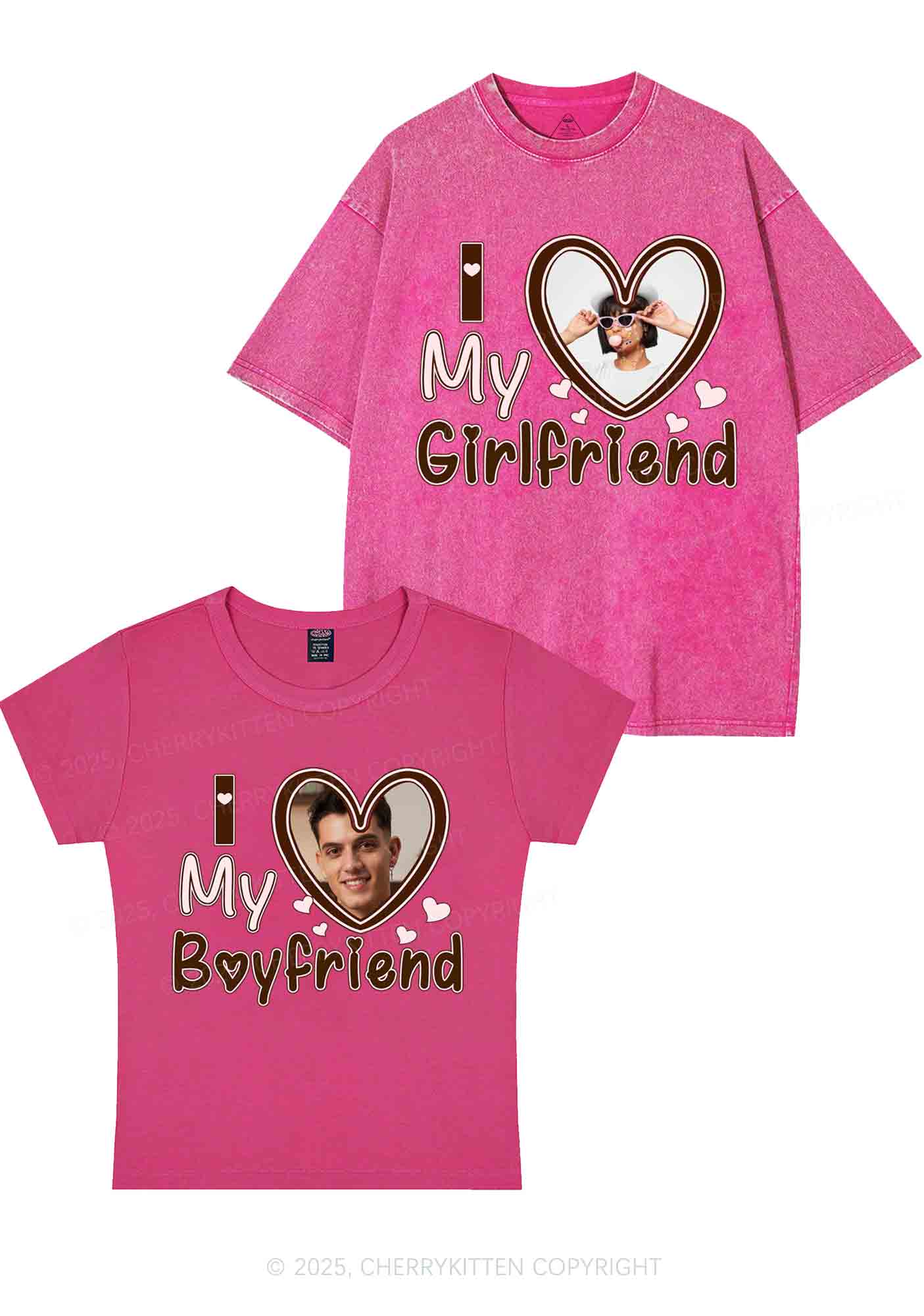 Custom BF GF Brown Heart Y2K Valentine's Day Couple Shirt Cherrykitten - Image 5