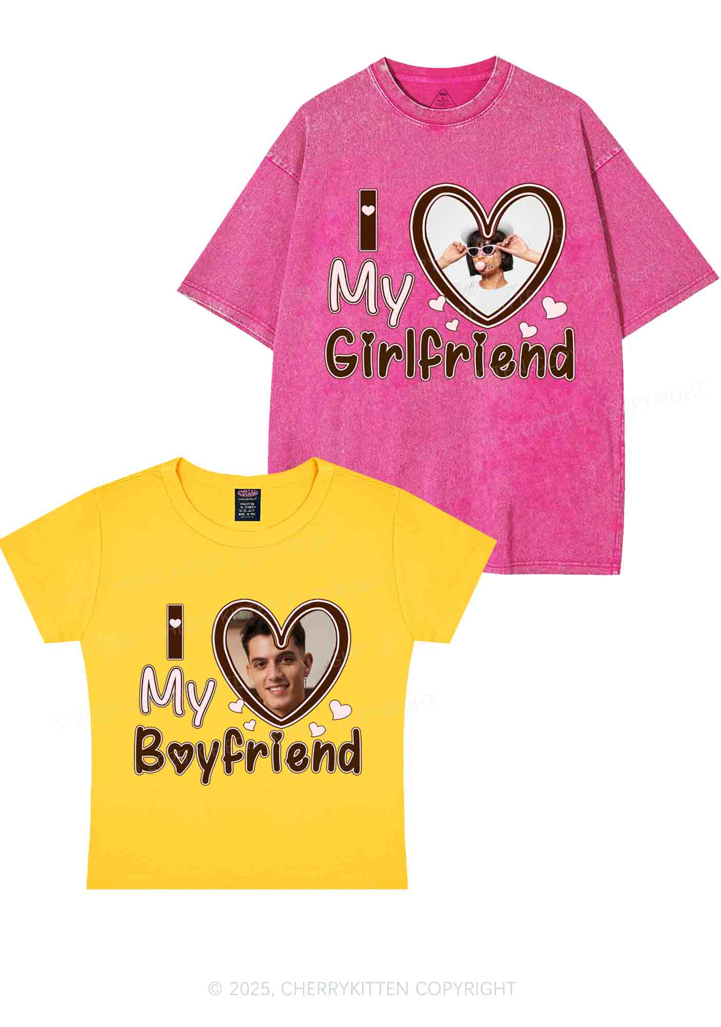 Custom BF GF Brown Heart Y2K Valentine's Day Couple Shirt Cherrykitten - Image 6