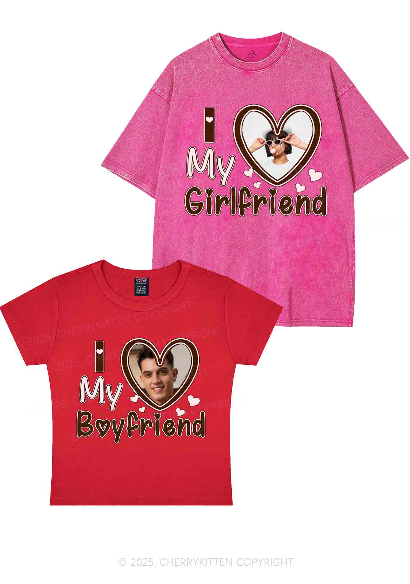 Custom BF GF Brown Heart Y2K Valentine's Day Couple Shirt Cherrykitten - Image 7