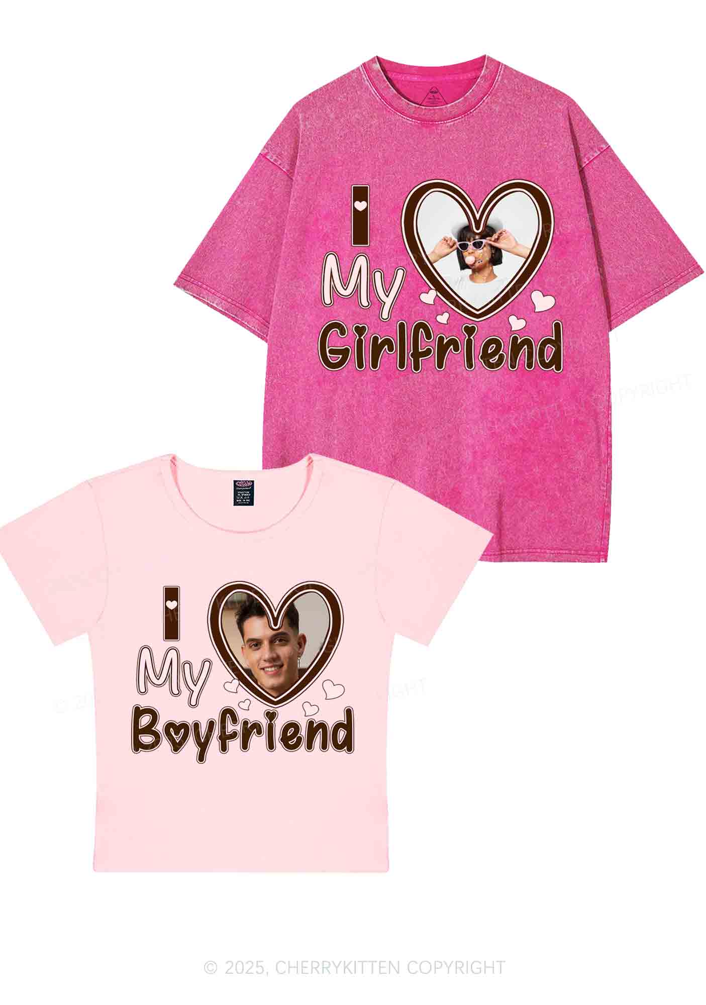 Custom BF GF Brown Heart Y2K Valentine's Day Couple Shirt Cherrykitten - Image 8